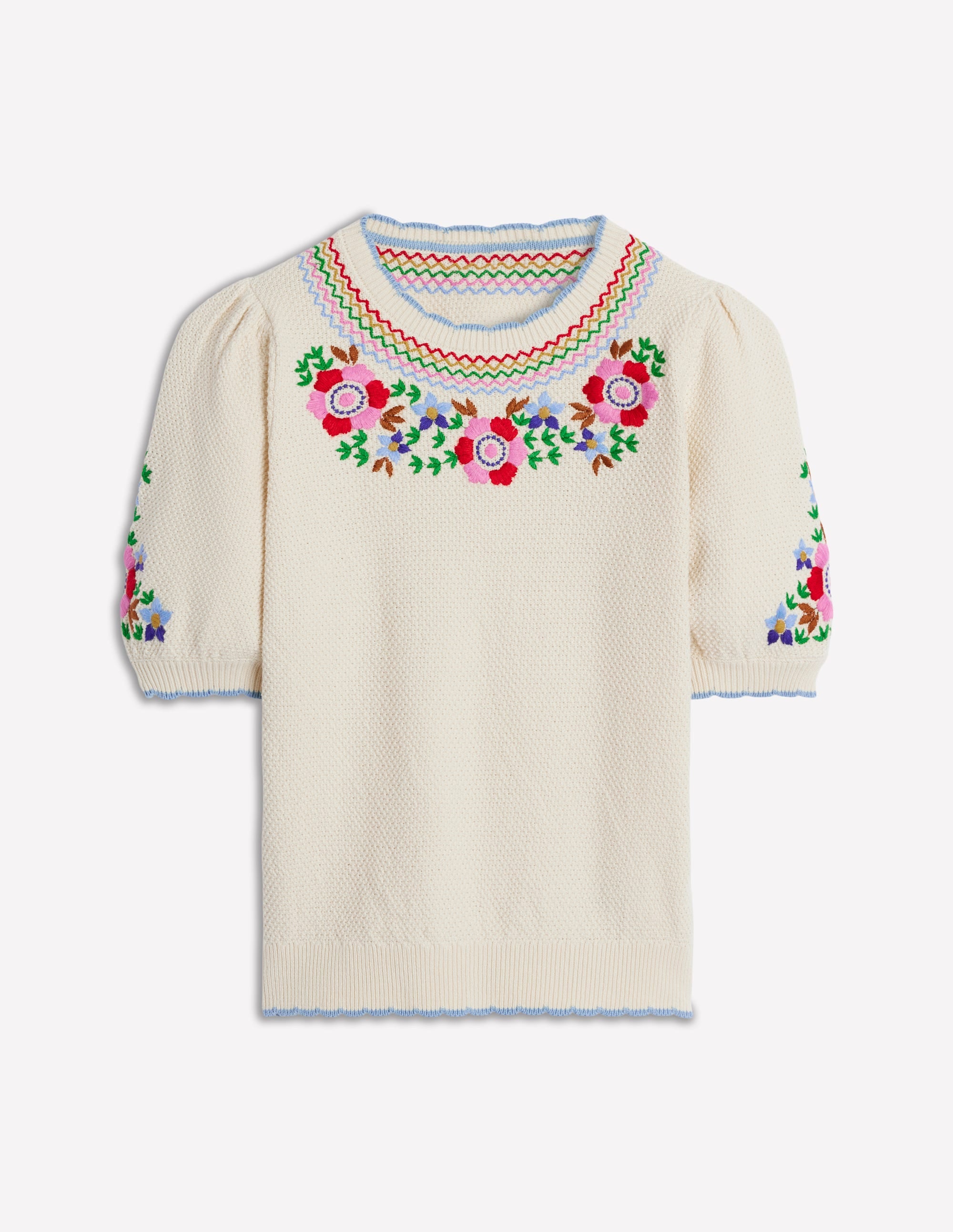 Puff Sleeve Embroidery T-shirt-Warm Ivory - Image 7