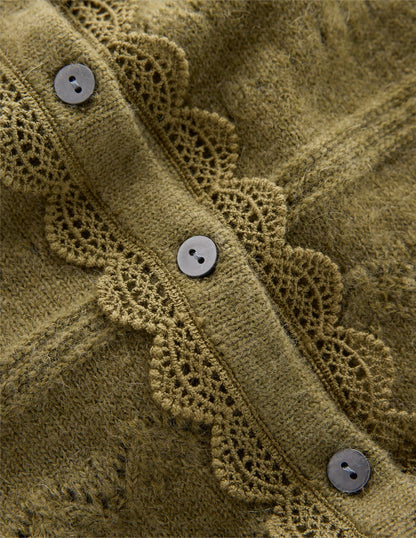 Leticia Lace Trim Cardigan-Woodland Green-6