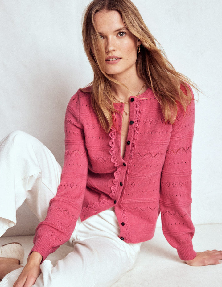 Leticia Lace Trim Cardigan-Rose Pink