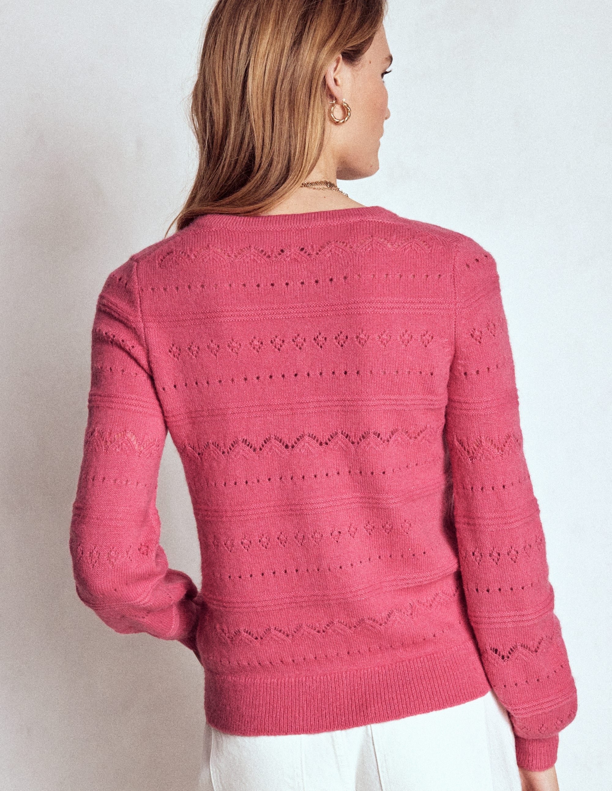Leticia Lace Trim Cardigan-Rose Pink - Image 3
