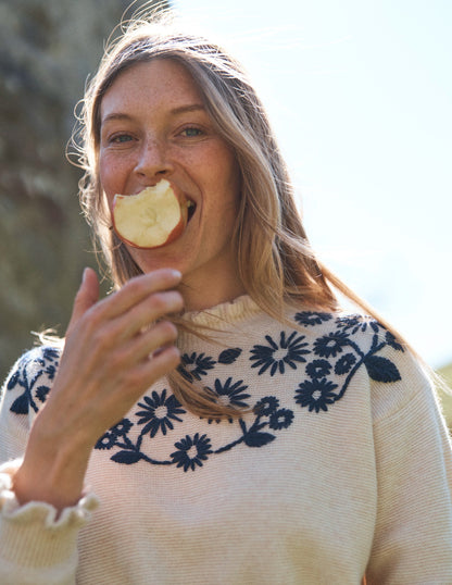 Embroidered Frill Sweater-Warm Ivory-5