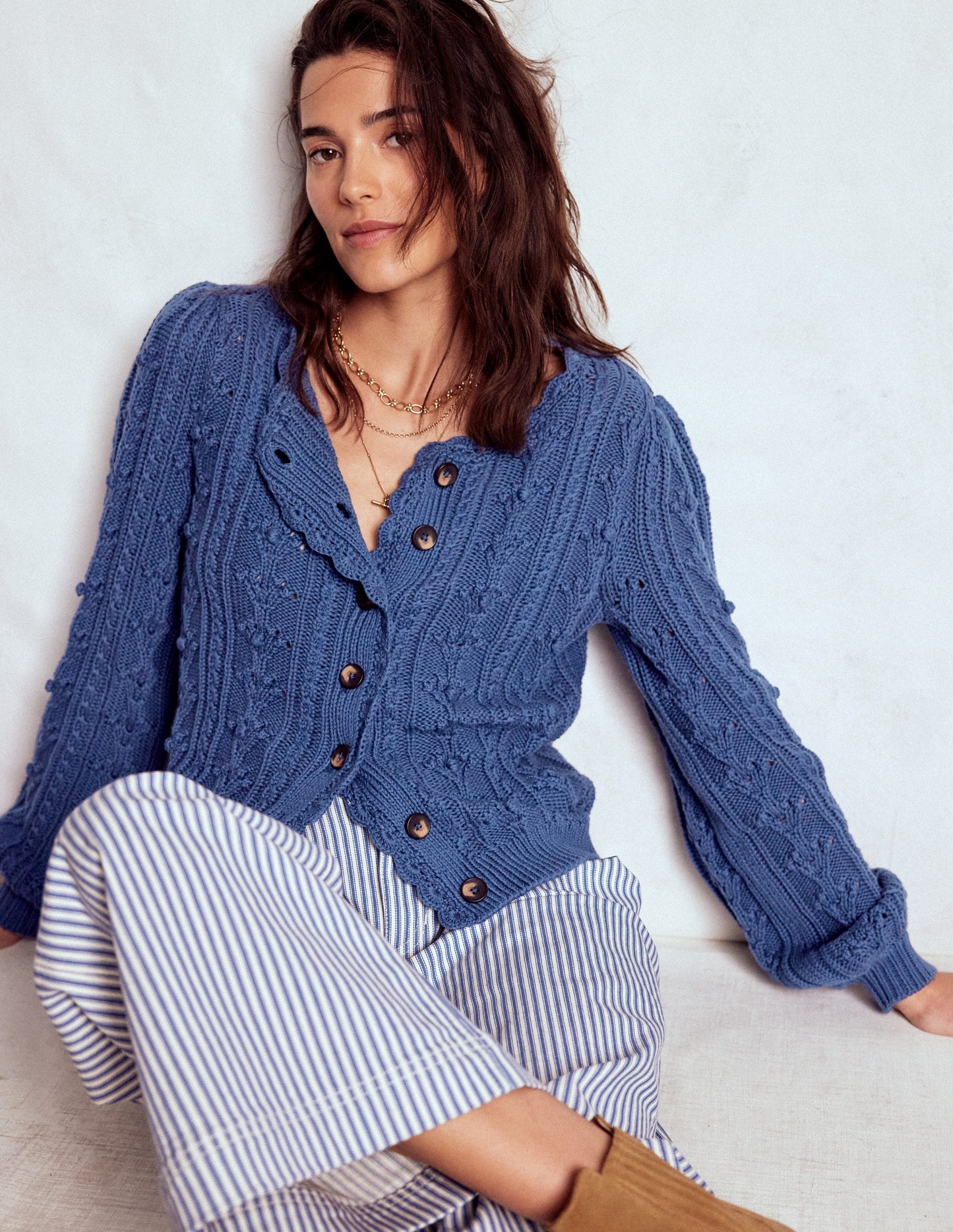 Cotton Textured Cardigan-Denim Blue