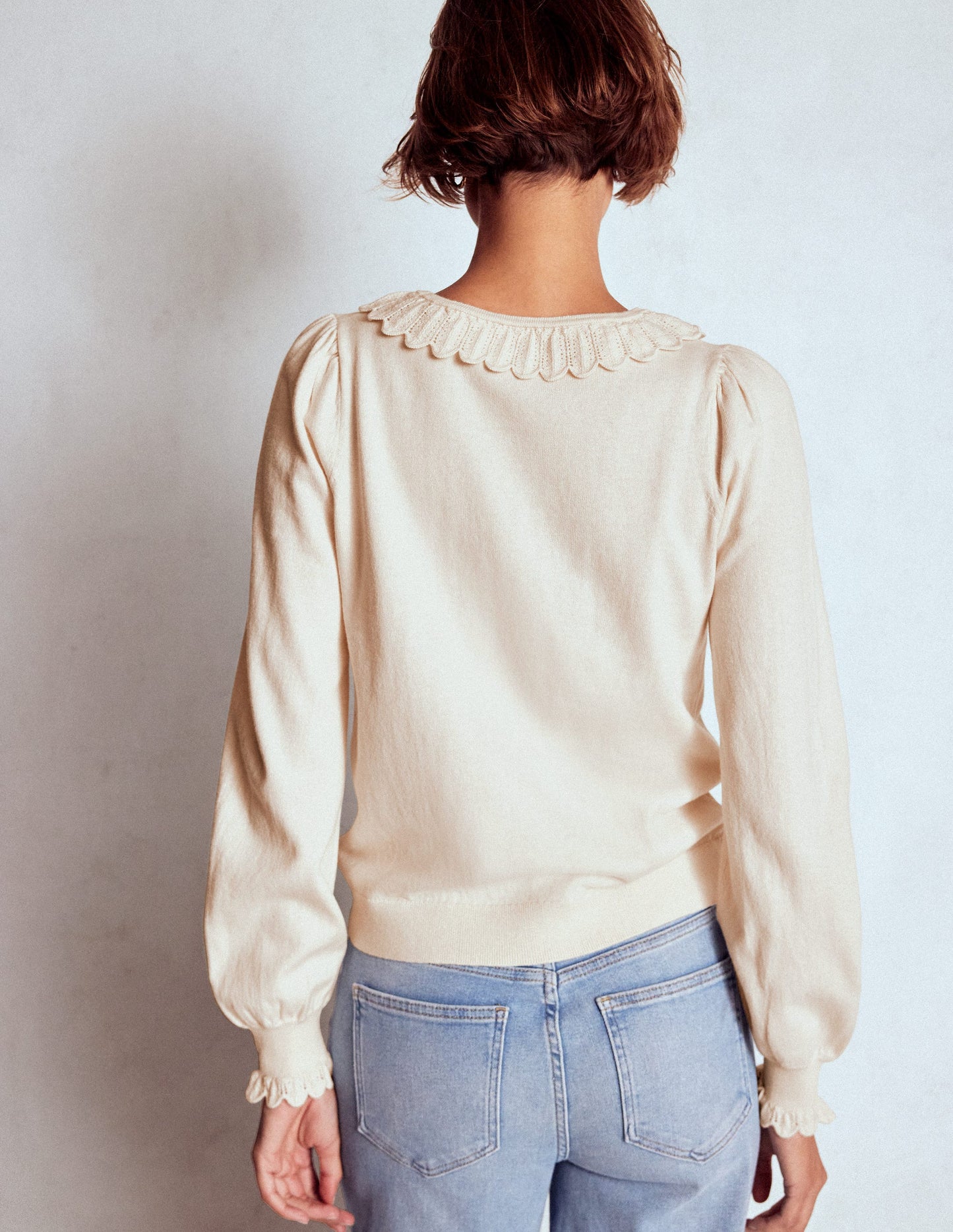 Melina Cotton Ruffle Sweater-Warm Ivory