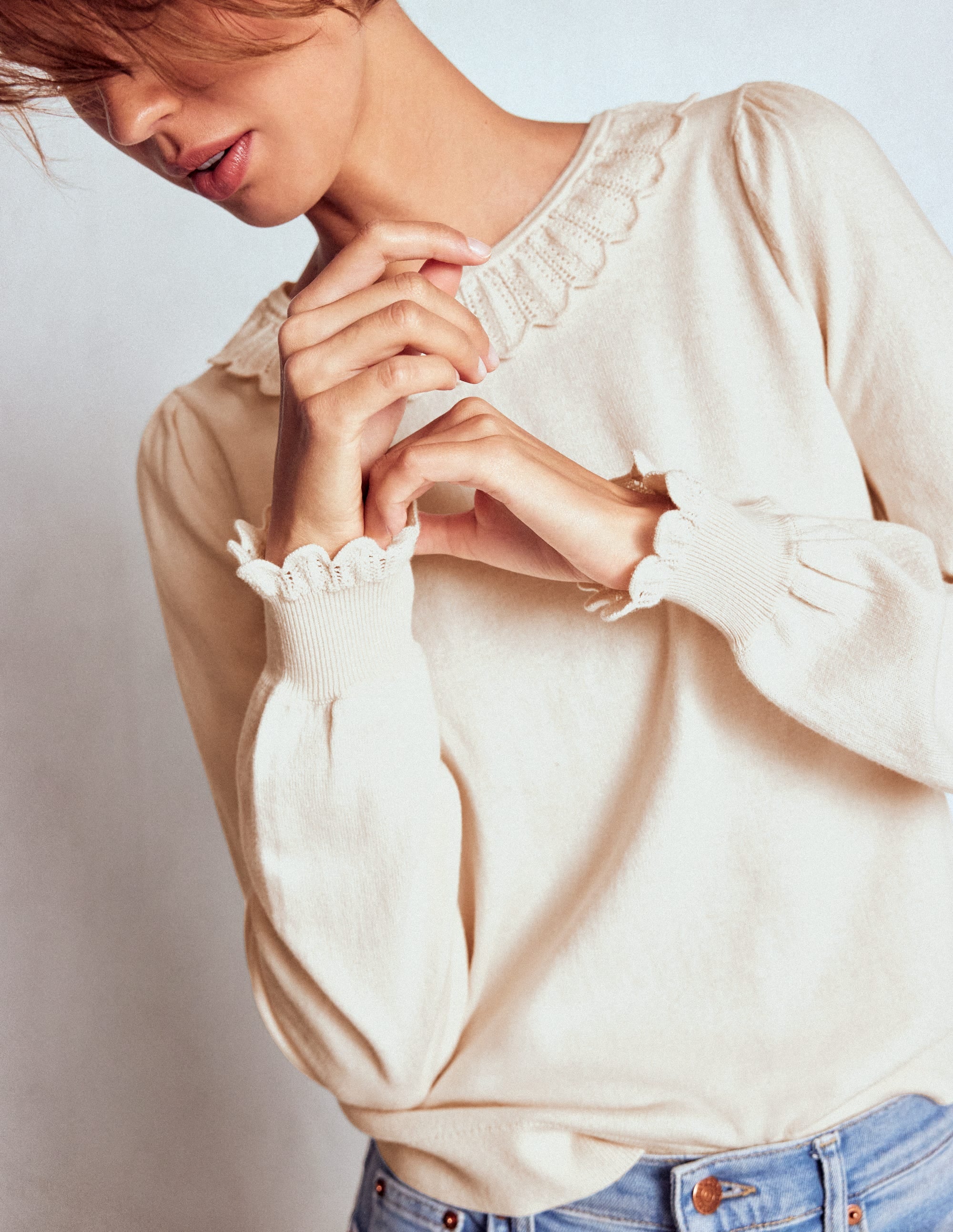 Melina Cotton Ruffle Sweater-Warm Ivory - Image 3