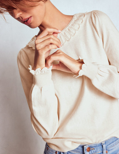 Melina Cotton Ruffle Sweater-Warm Ivory-3