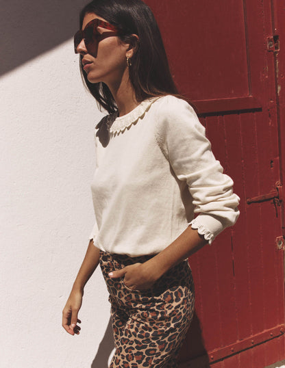 Melina Cotton Ruffle Sweater-Warm Ivory-4