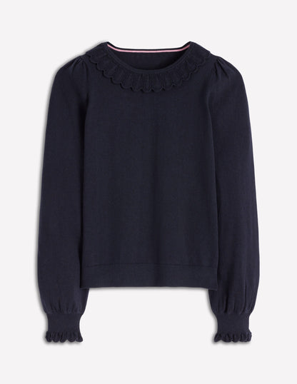 Melina Cotton Ruffle Sweater-Navy-5
