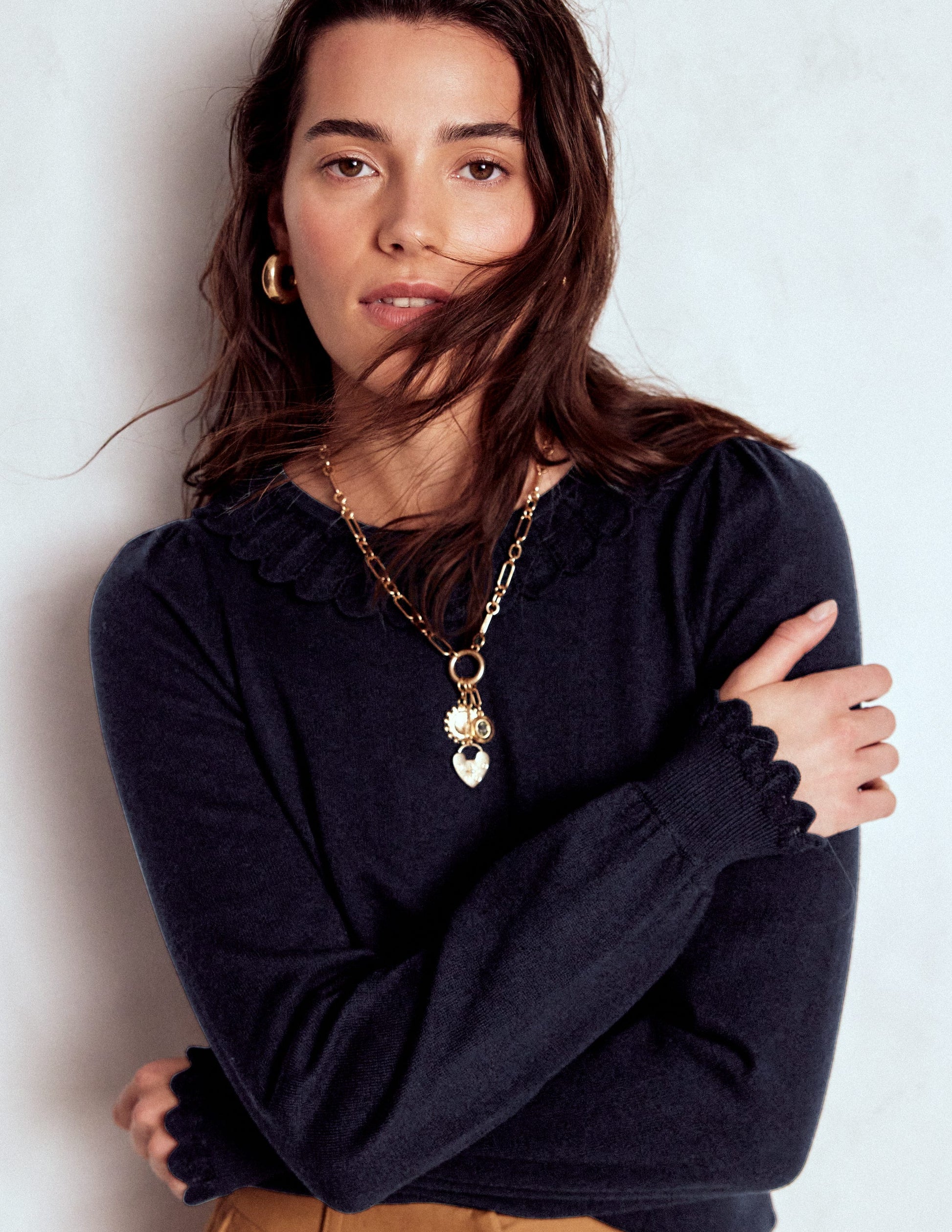 Melina Cotton Ruffle Sweater-Navy-1