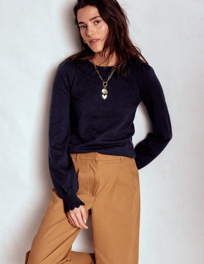 Melina Cotton Ruffle Sweater-Navy-2