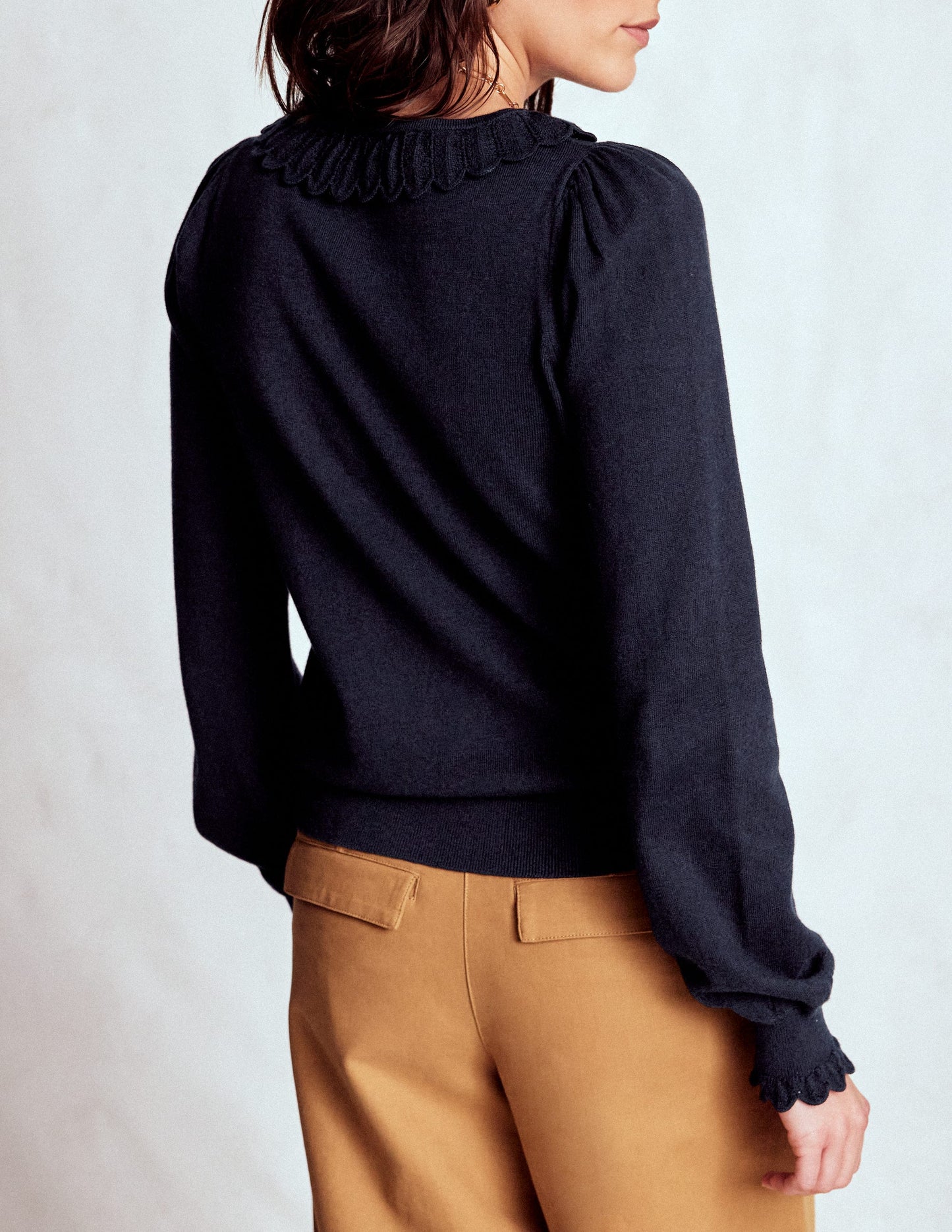 Melina Cotton Ruffle Sweater-Navy