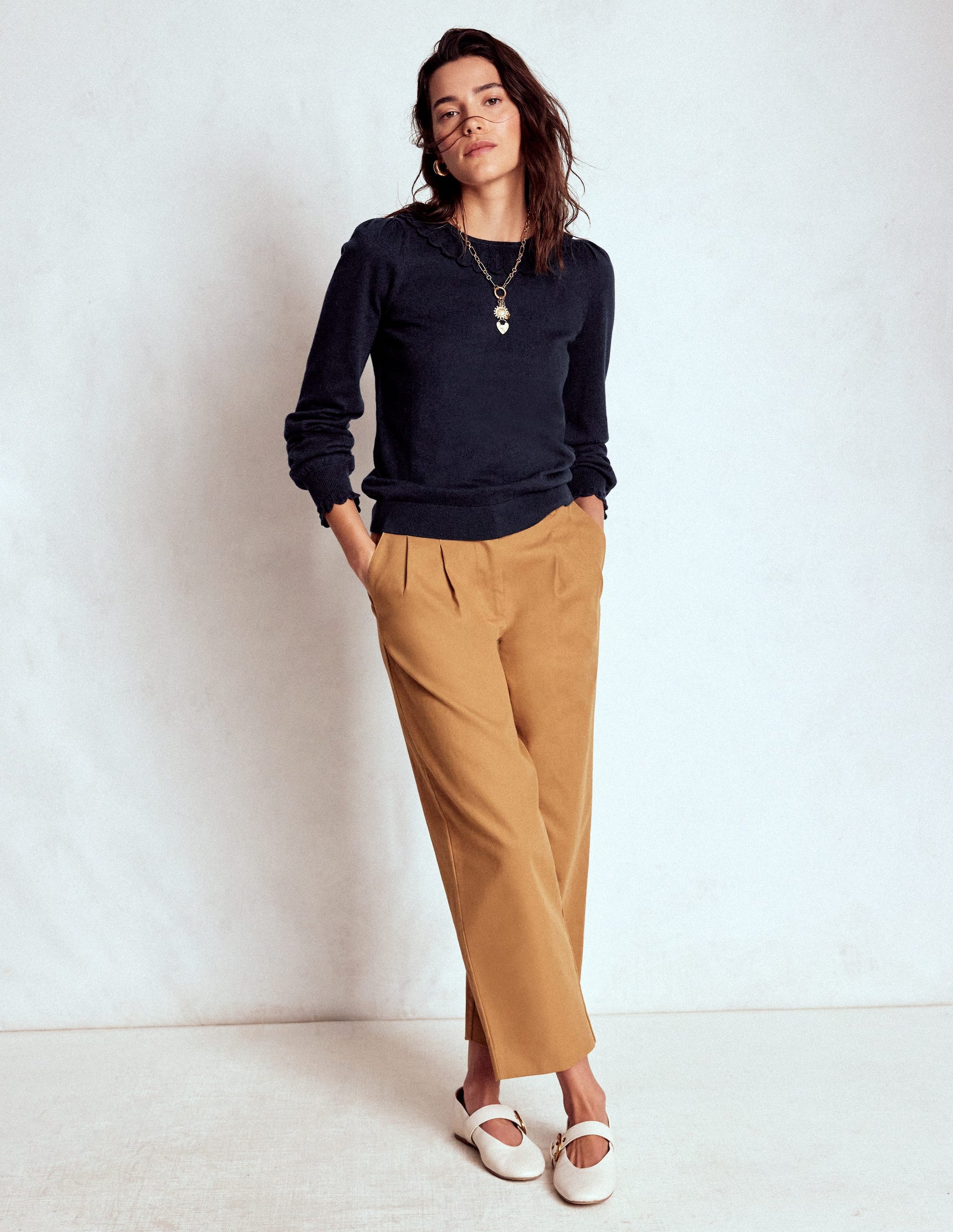 Melina Cotton Ruffle Sweater-Navy-4