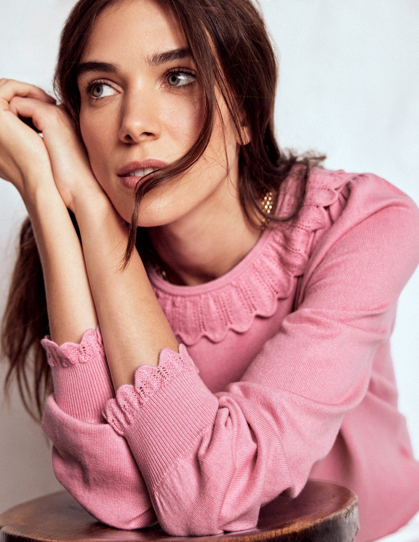 Melina Cotton Ruffle Sweater-Formica Pink