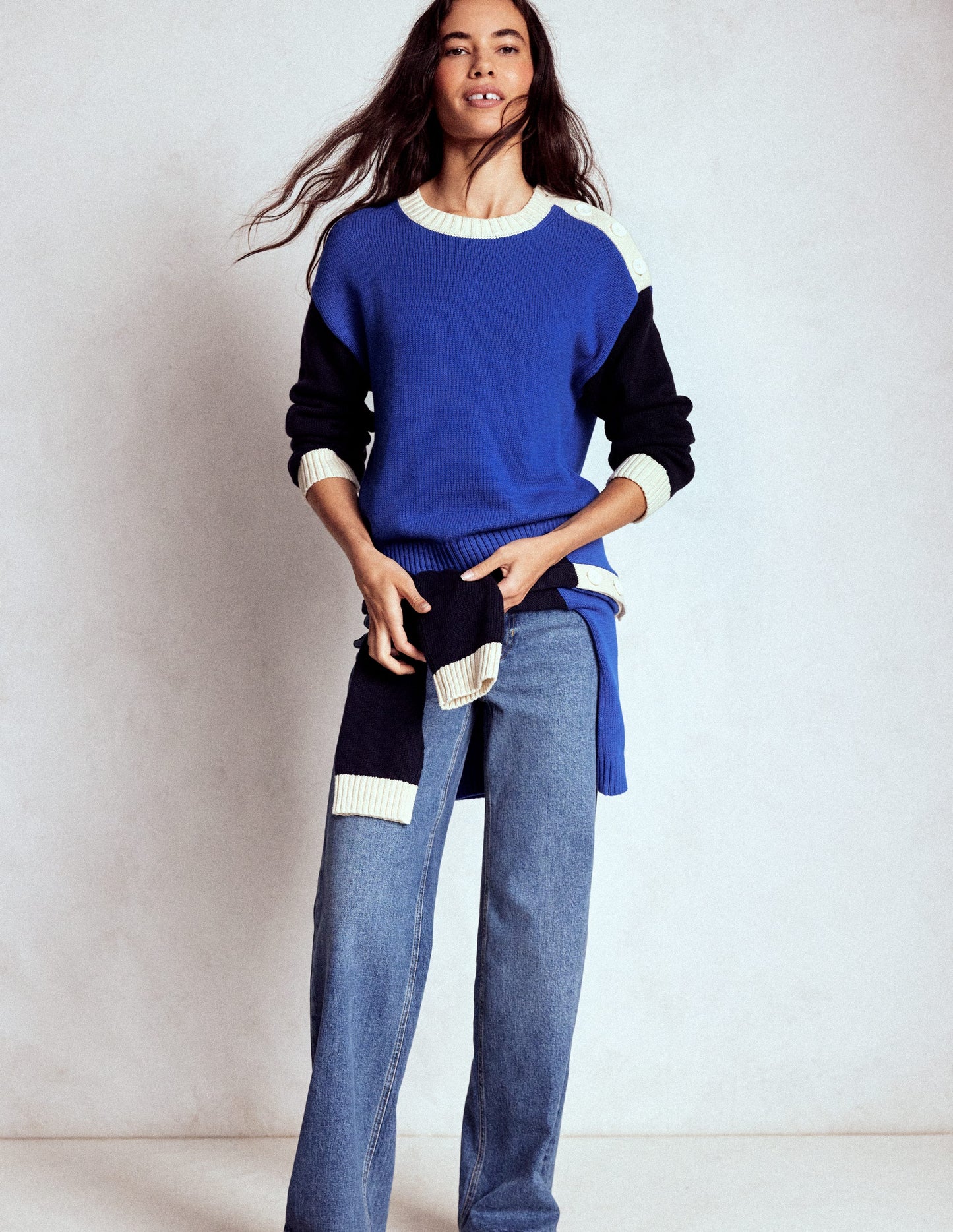 Jemma Chunky Cotton Sweater-Bright Blue