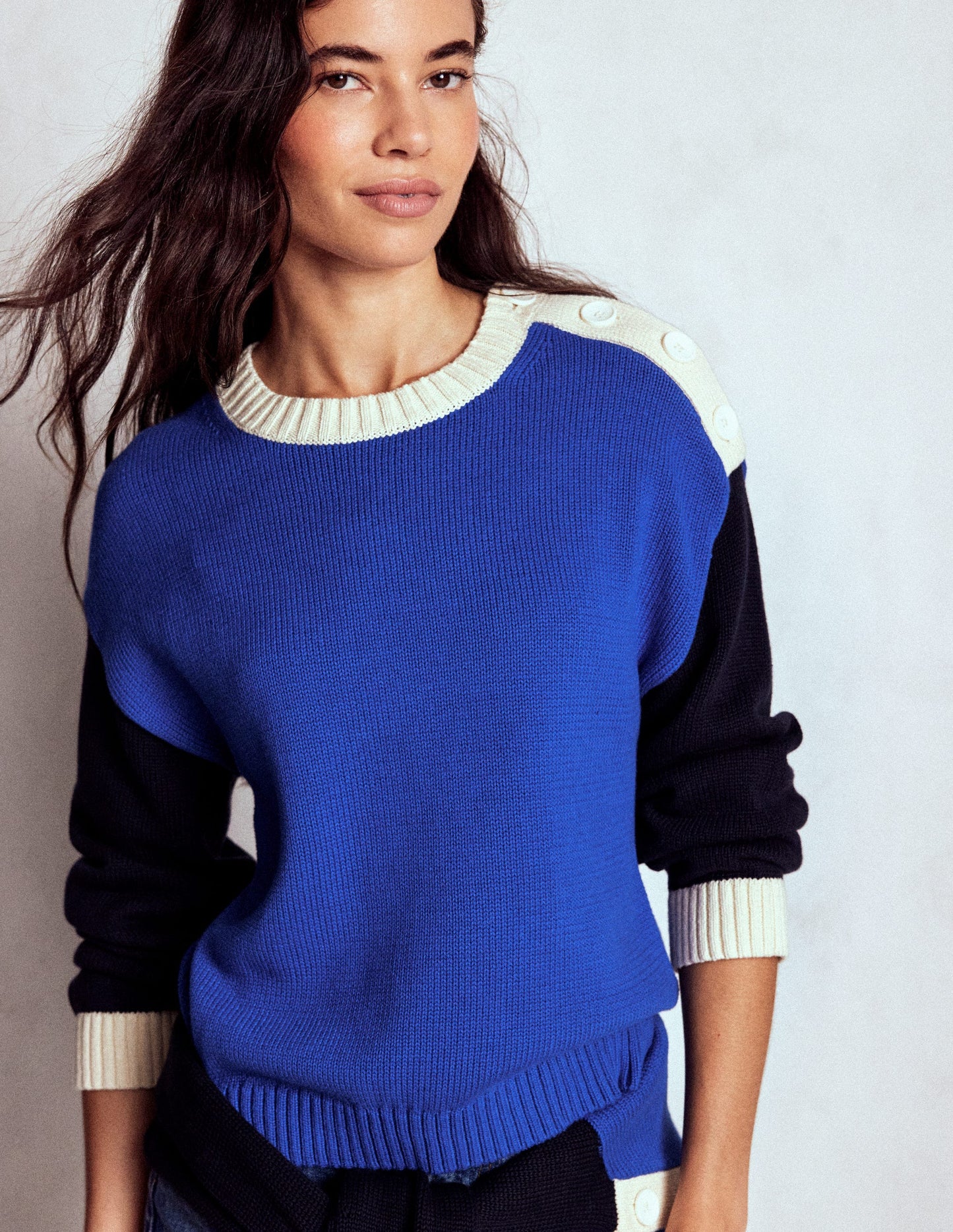 Jemma Chunky Cotton Sweater-Bright Blue