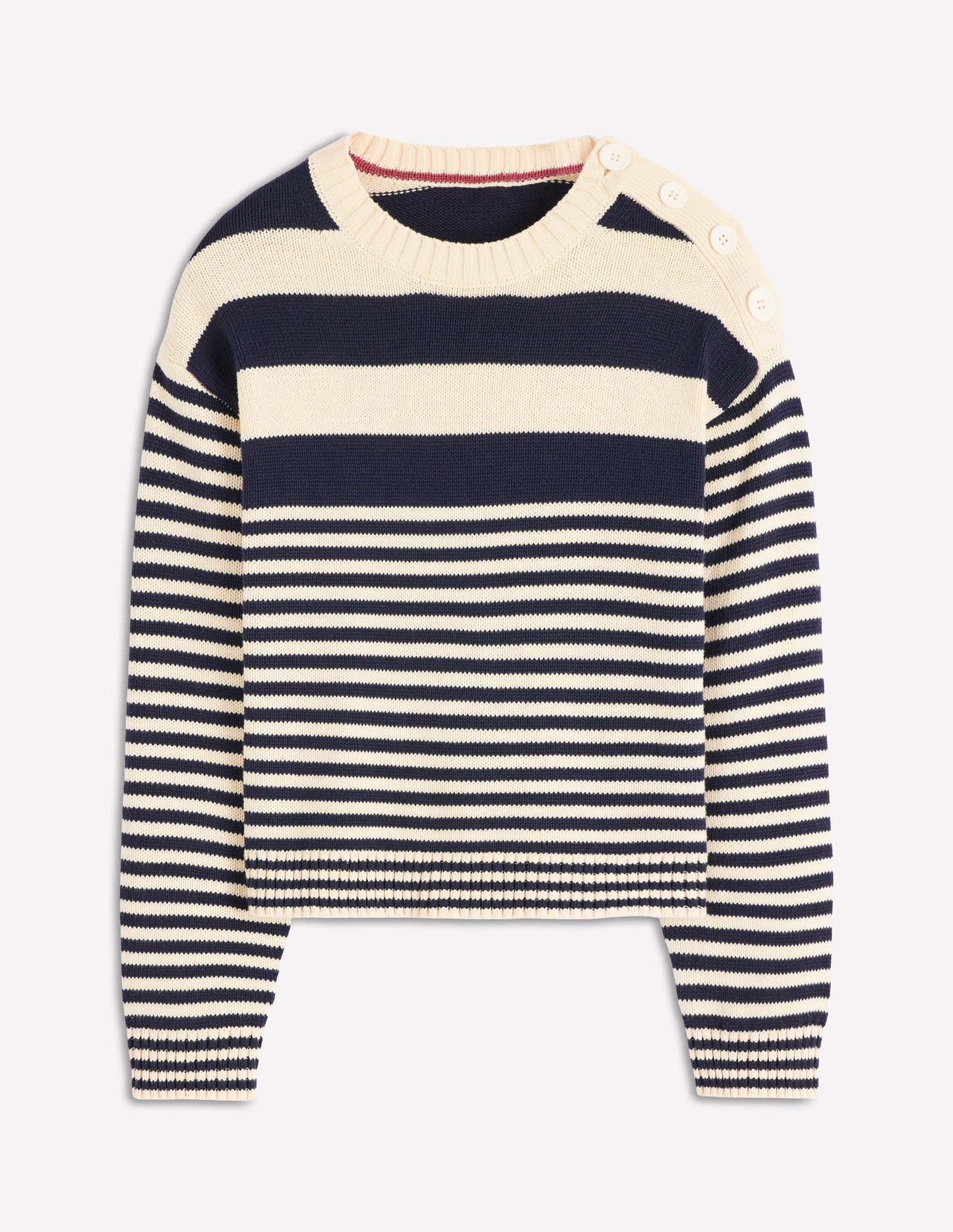 Jemma Chunky Cotton Sweater-Warm Ivory/ Navy