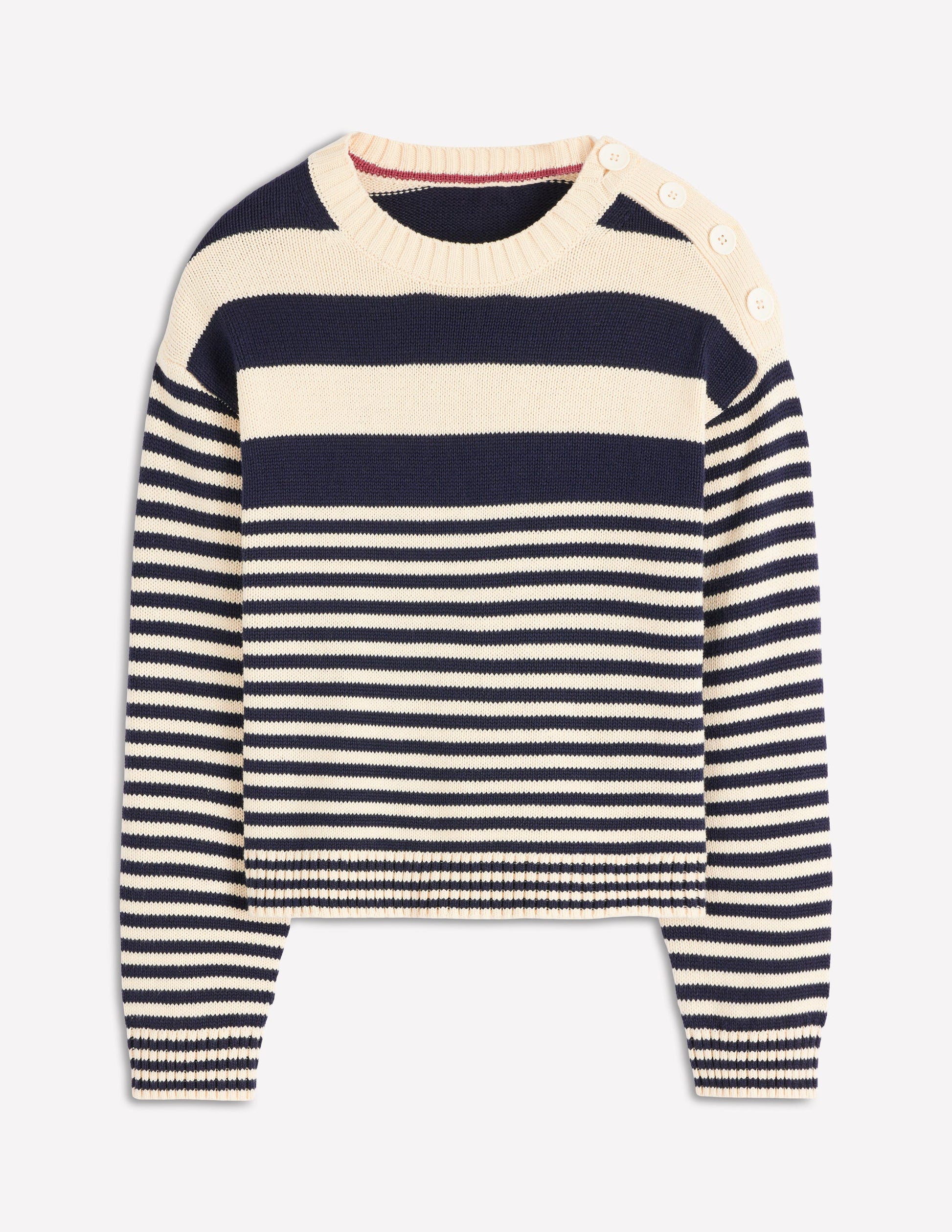 Jemma Chunky Cotton Sweater-Warm Ivory/ Navy-5