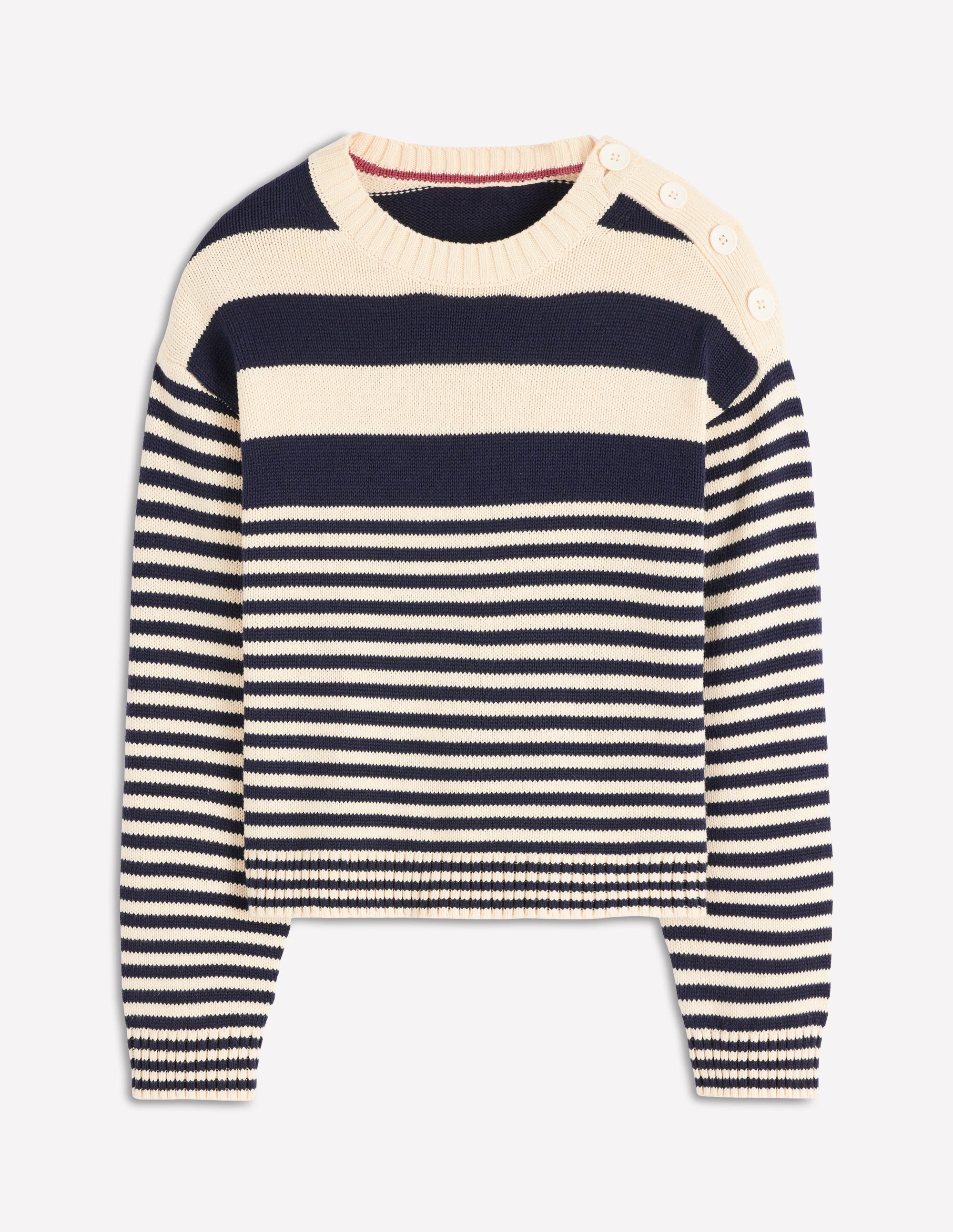 Jemma Chunky Cotton Sweater-Warm Ivory/ Navy - Image 5