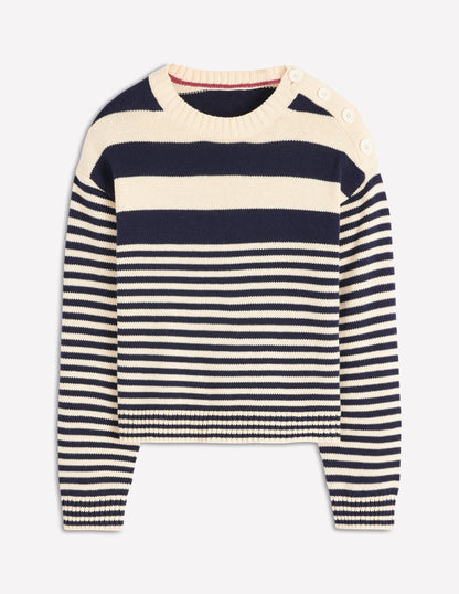 Jemma Chunky Cotton Sweater-Warm Ivory/ Navy-5