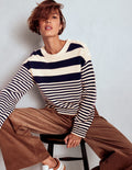 Jemma Chunky Cotton Sweater-Warm Ivory/ Navy