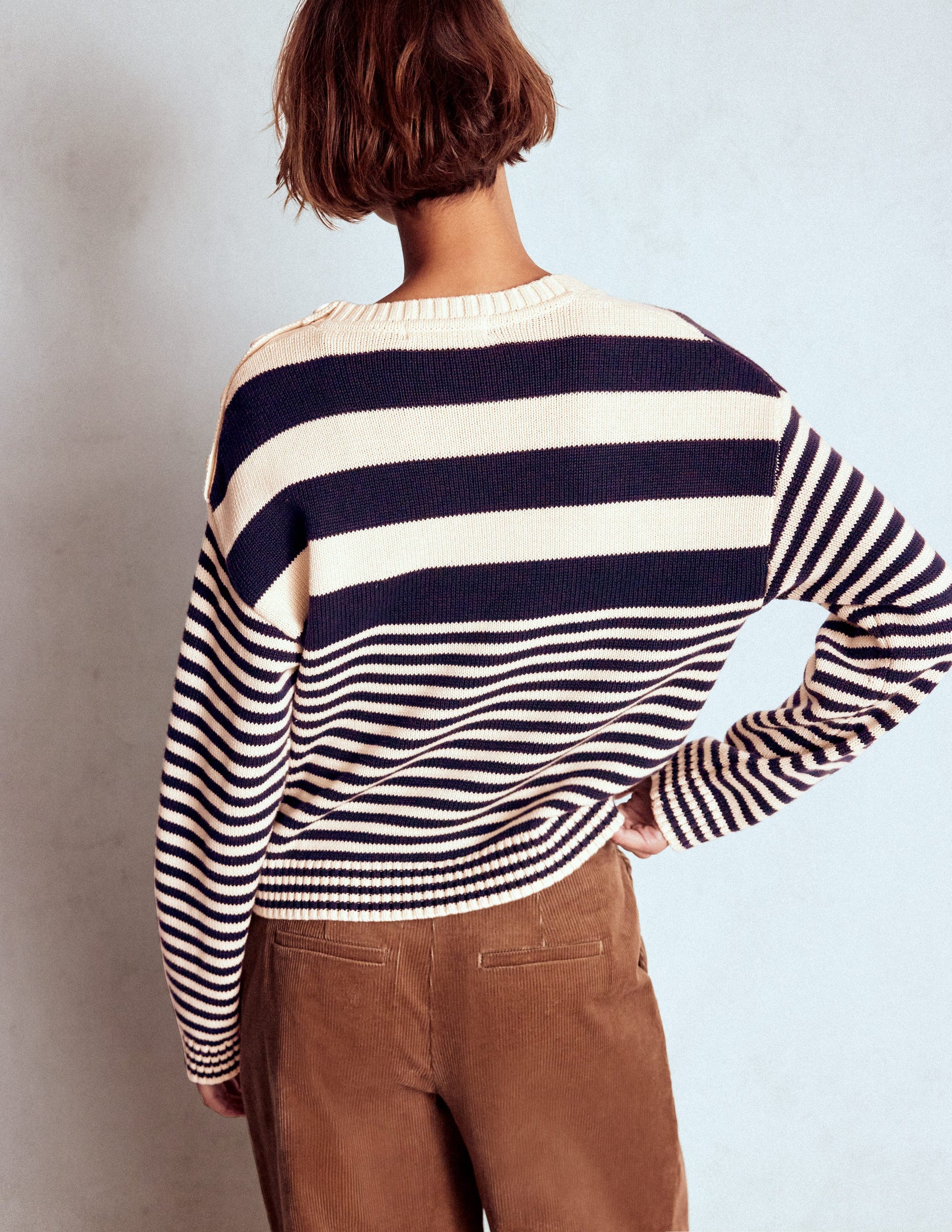 Jemma Chunky Cotton Sweater-Warm Ivory/ Navy-2