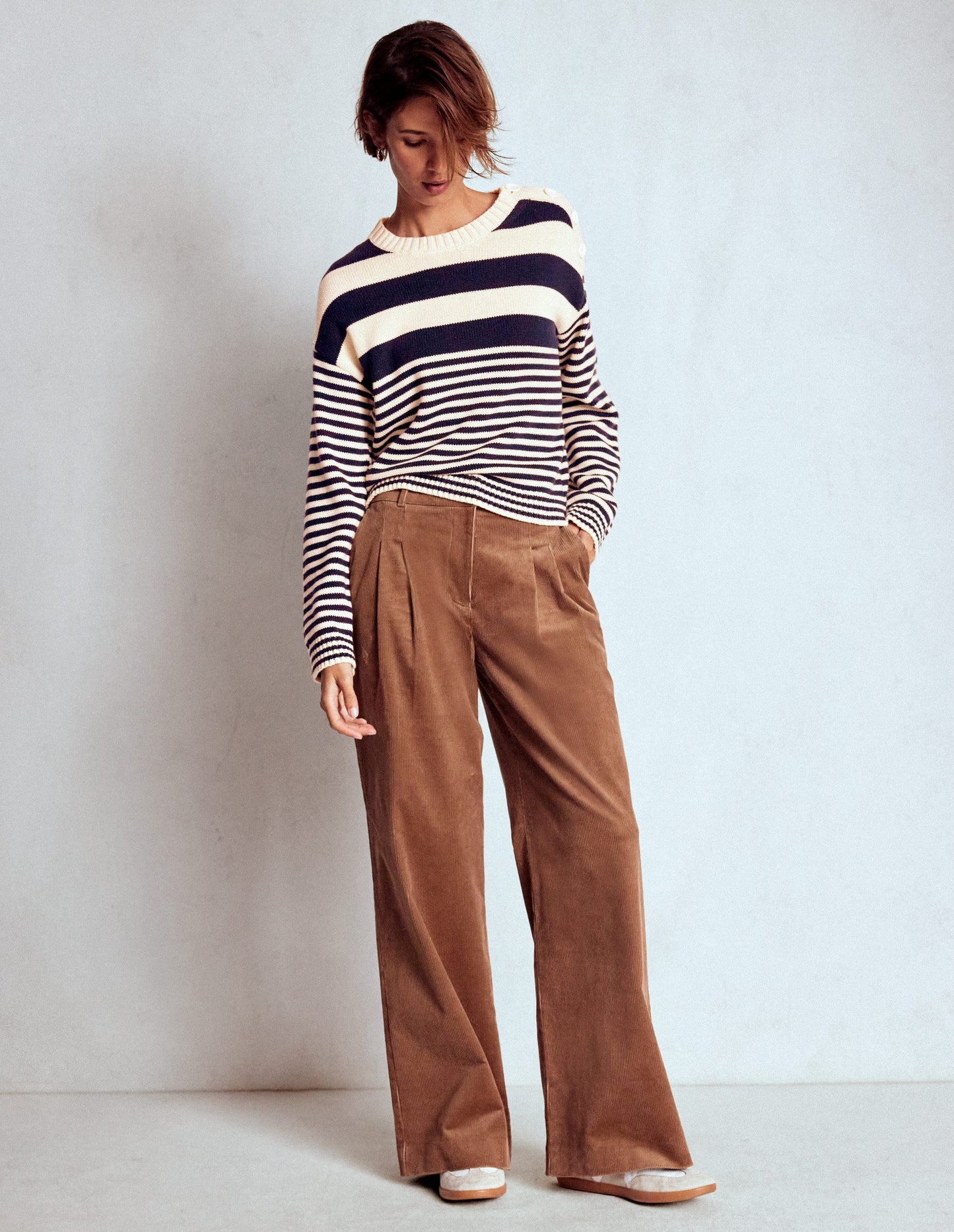 Jemma Chunky Cotton Sweater-Warm Ivory/ Navy