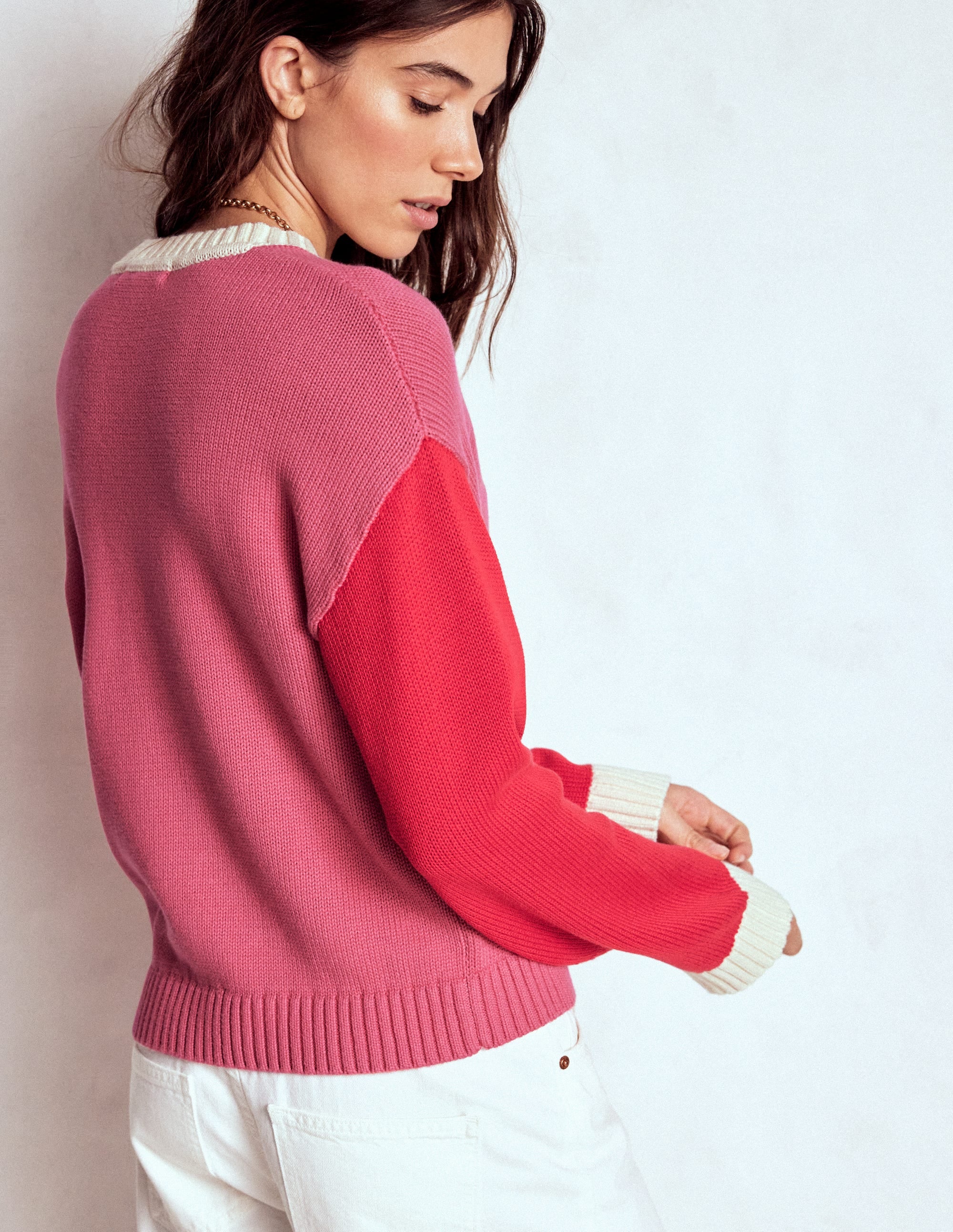 Jemma Chunky Cotton Sweater-Rose Pink - Image 3
