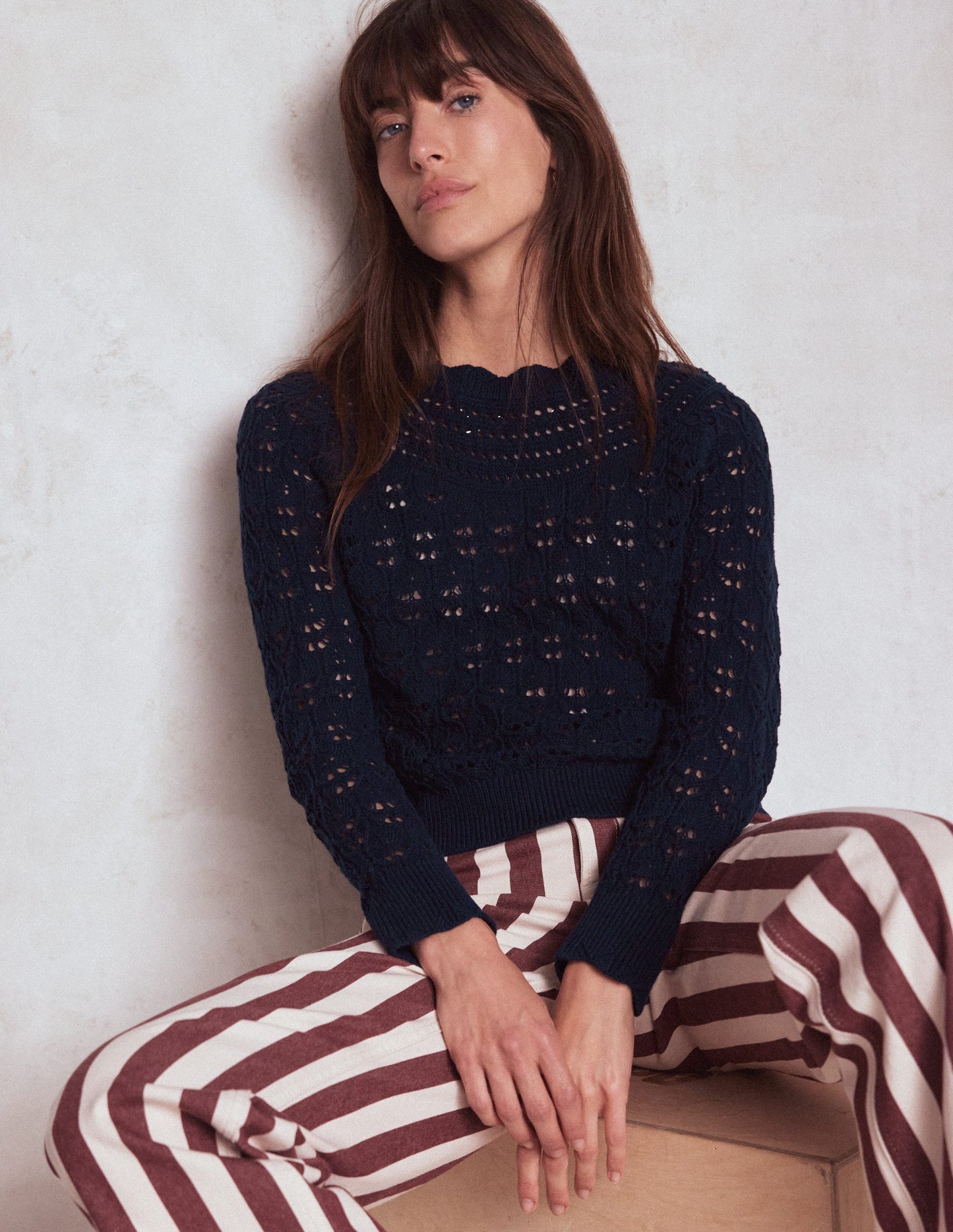 Crochet Mix Stitch Sweater-Navy