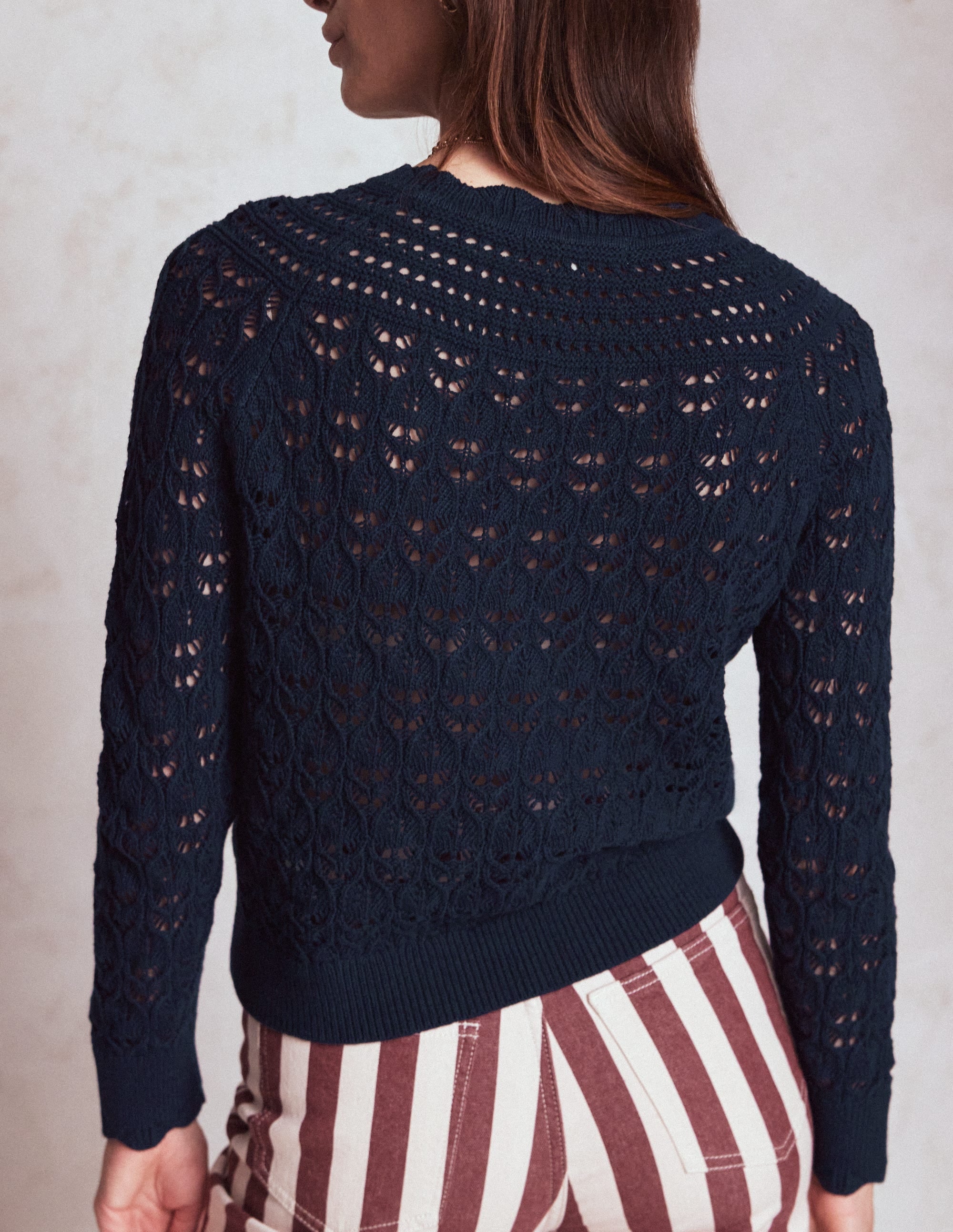 Crochet Mix Stitch Sweater-Navy - Image 3