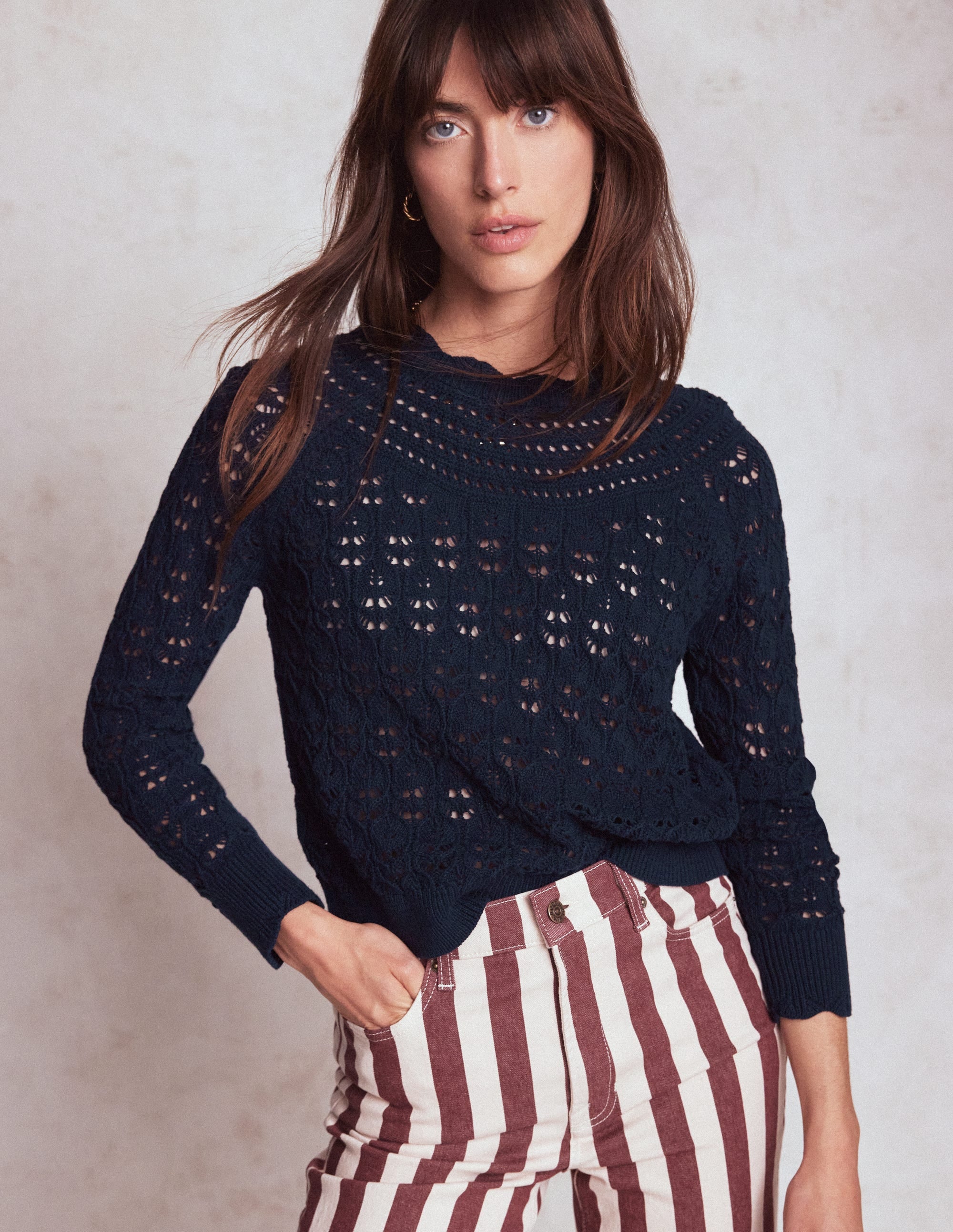 Crochet Mix Stitch Sweater-Navy - Image 4