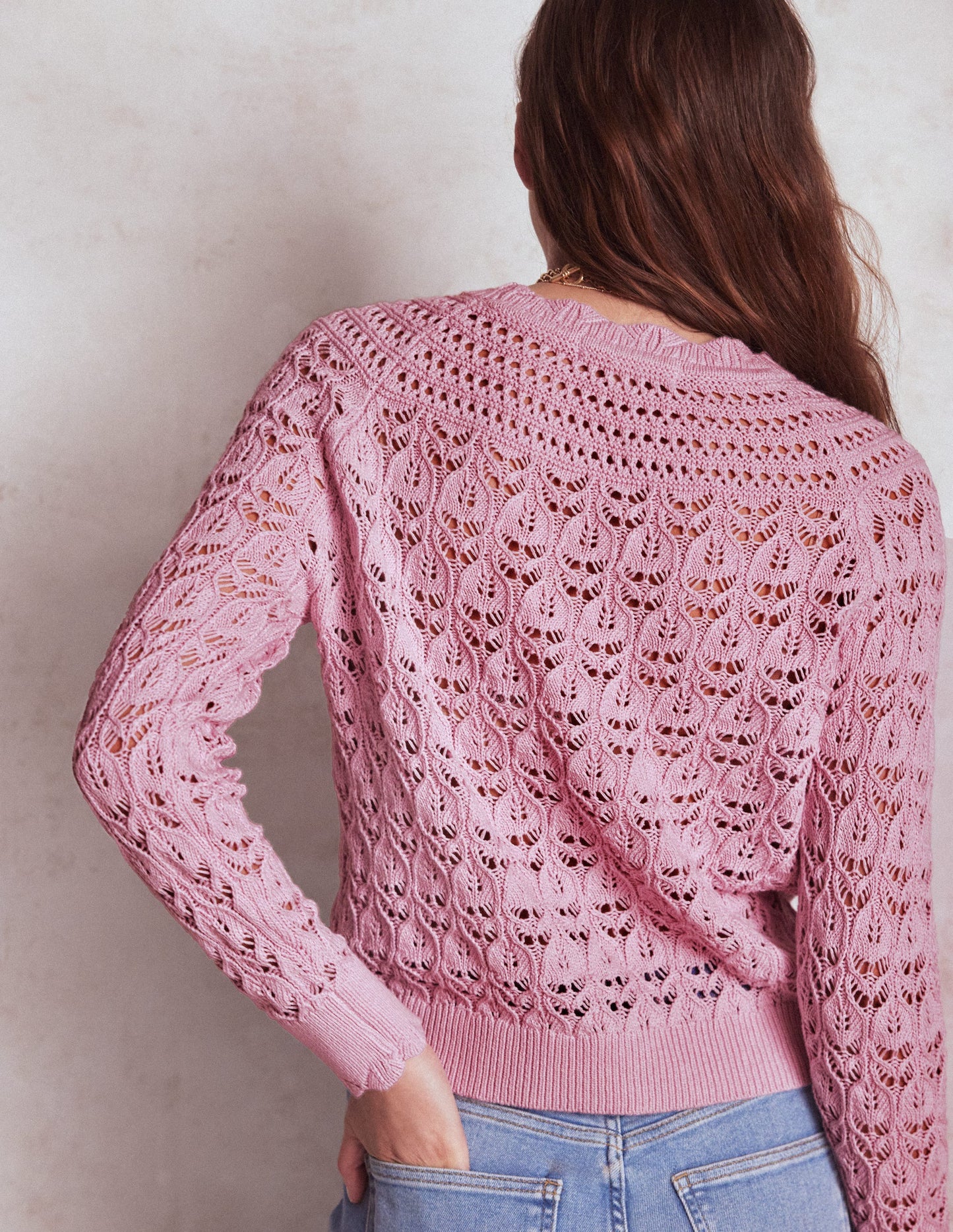 Crochet Mix Stitch Sweater-Formica Pink