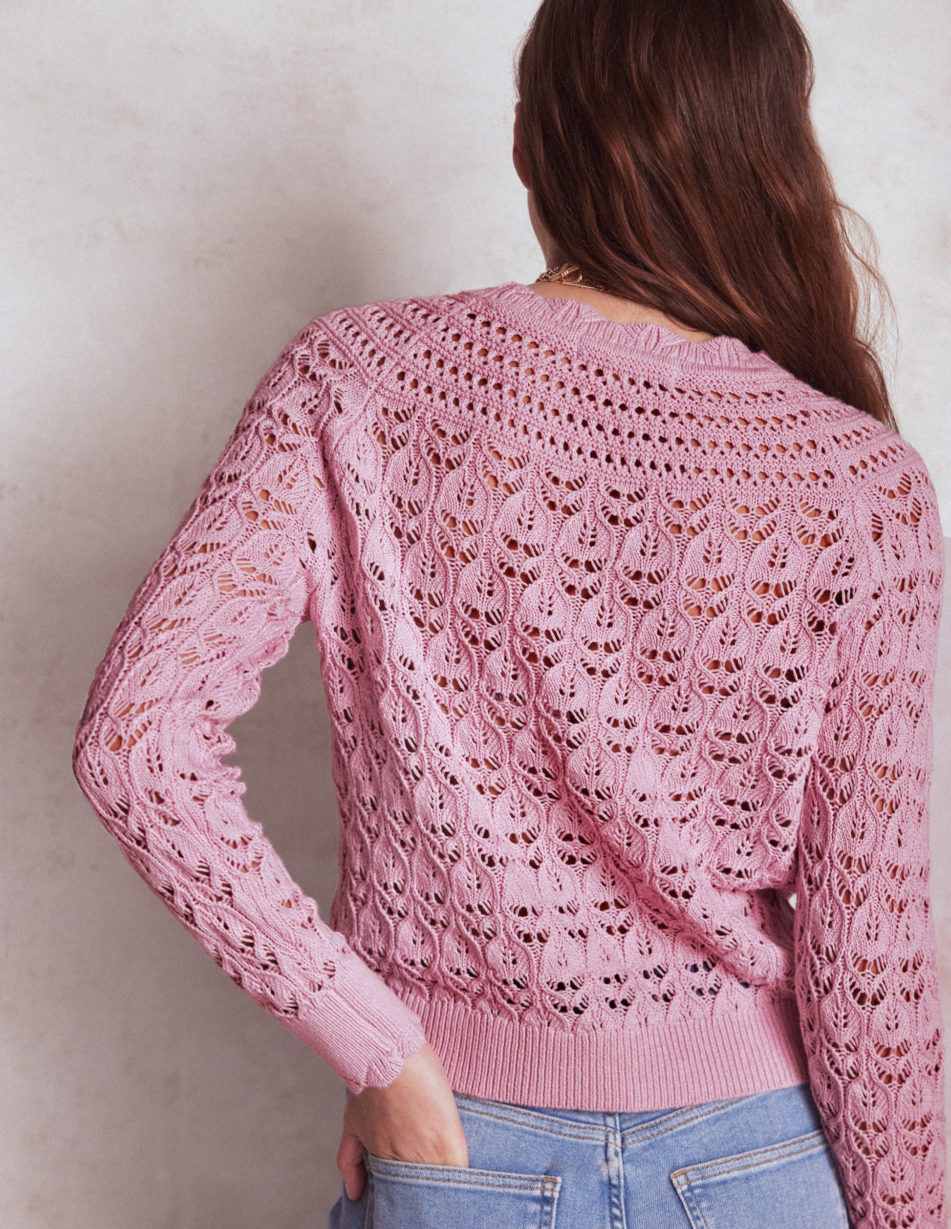 Crochet Mix Stitch Sweater-Formica Pink-3