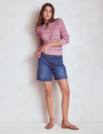 Crochet Mix Stitch Sweater-Formica Pink-4