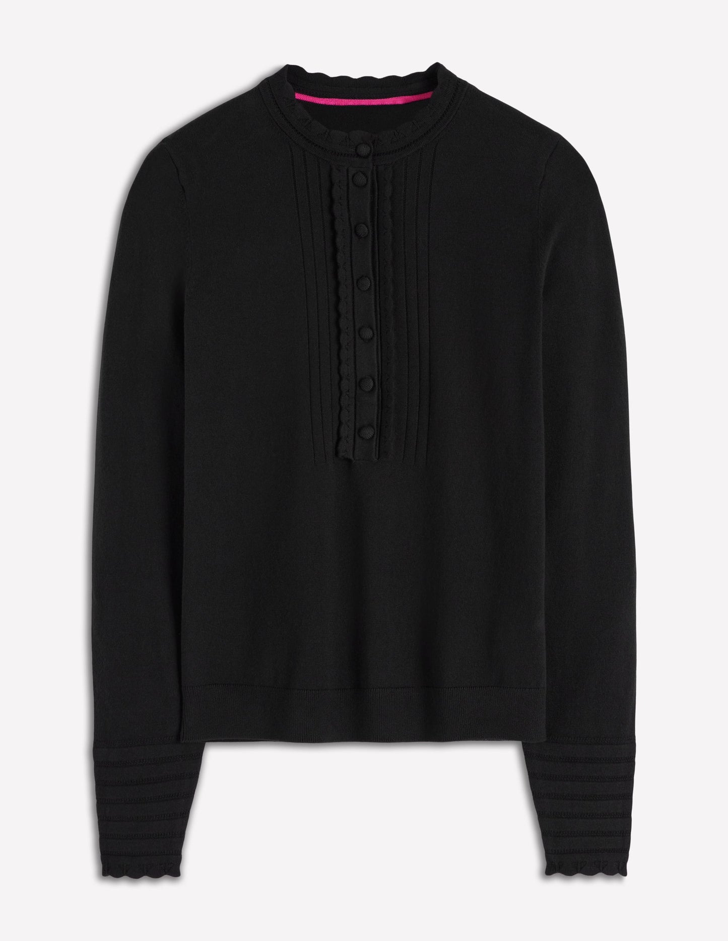 Angela Cotton Scallop Sweater-Black