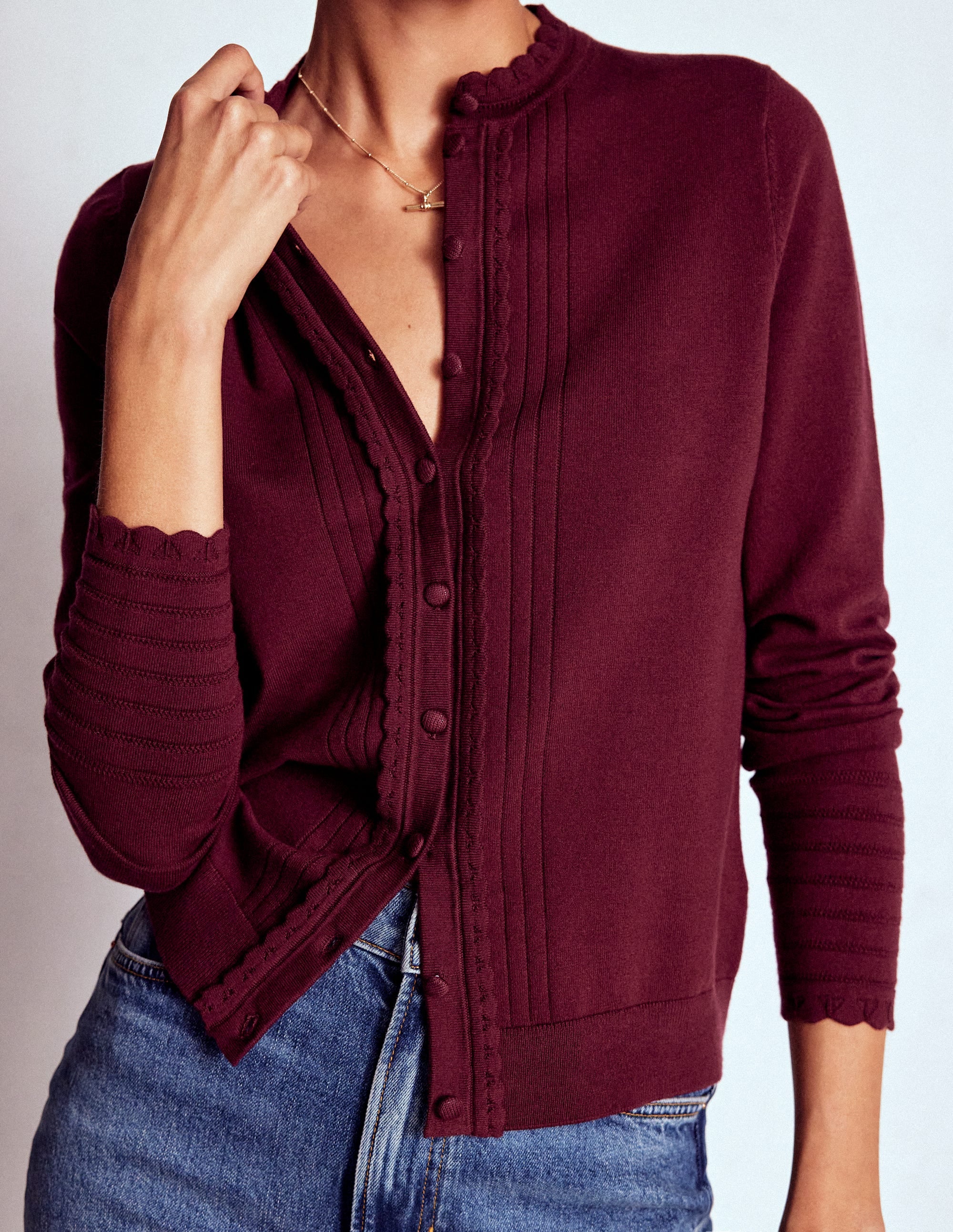 Angela Cotton Scallop Cardigan-Deep Wisteria - Image 3