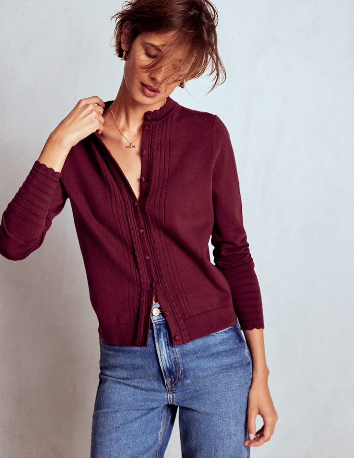 Angela Cotton Scallop Cardigan-Deep Wisteria