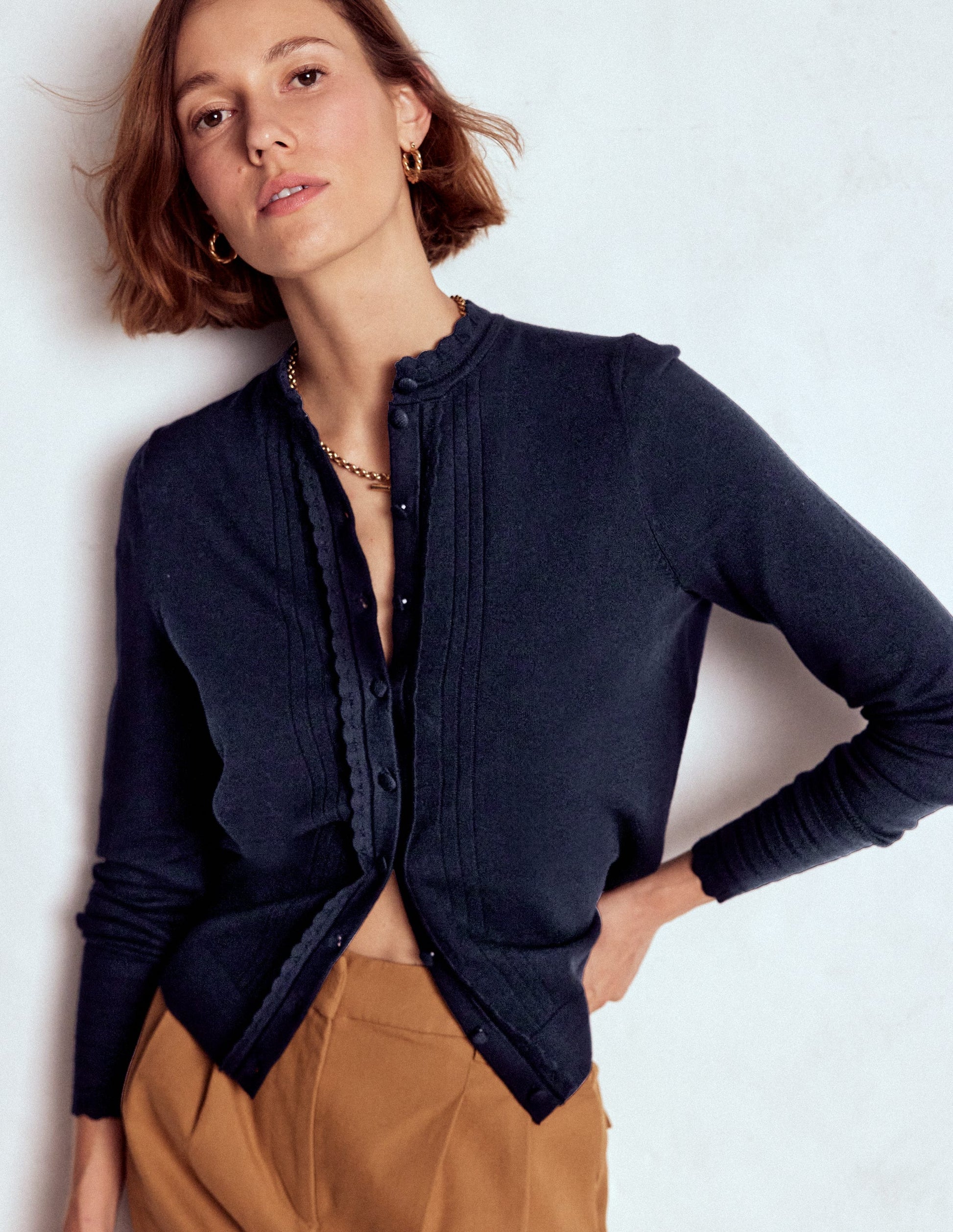 Angela Cotton Scallop Cardigan-Navy-1