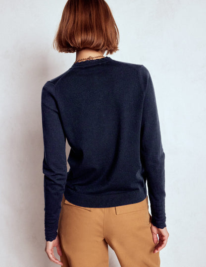 Angela Cotton Scallop Cardigan-Navy-3