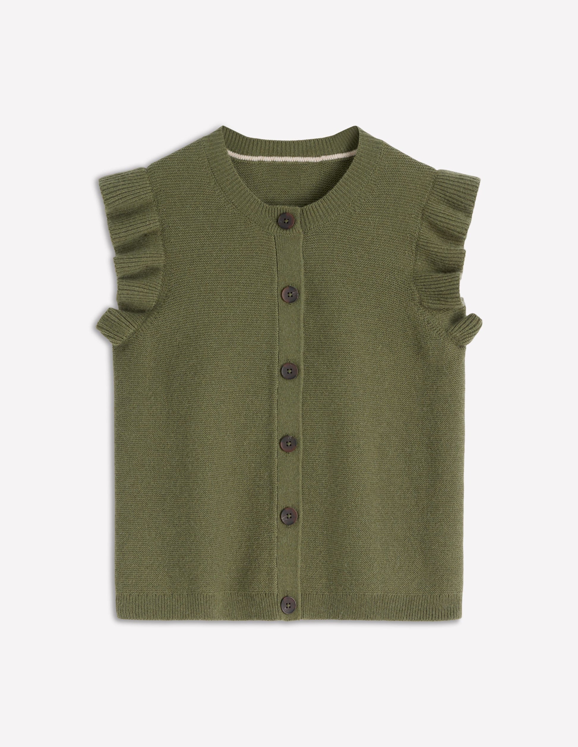 Frill Detail Waistcoat-Woodland Green Melange-5