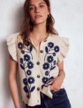 Frill Detail Waistcoat-Oatmeal Melange