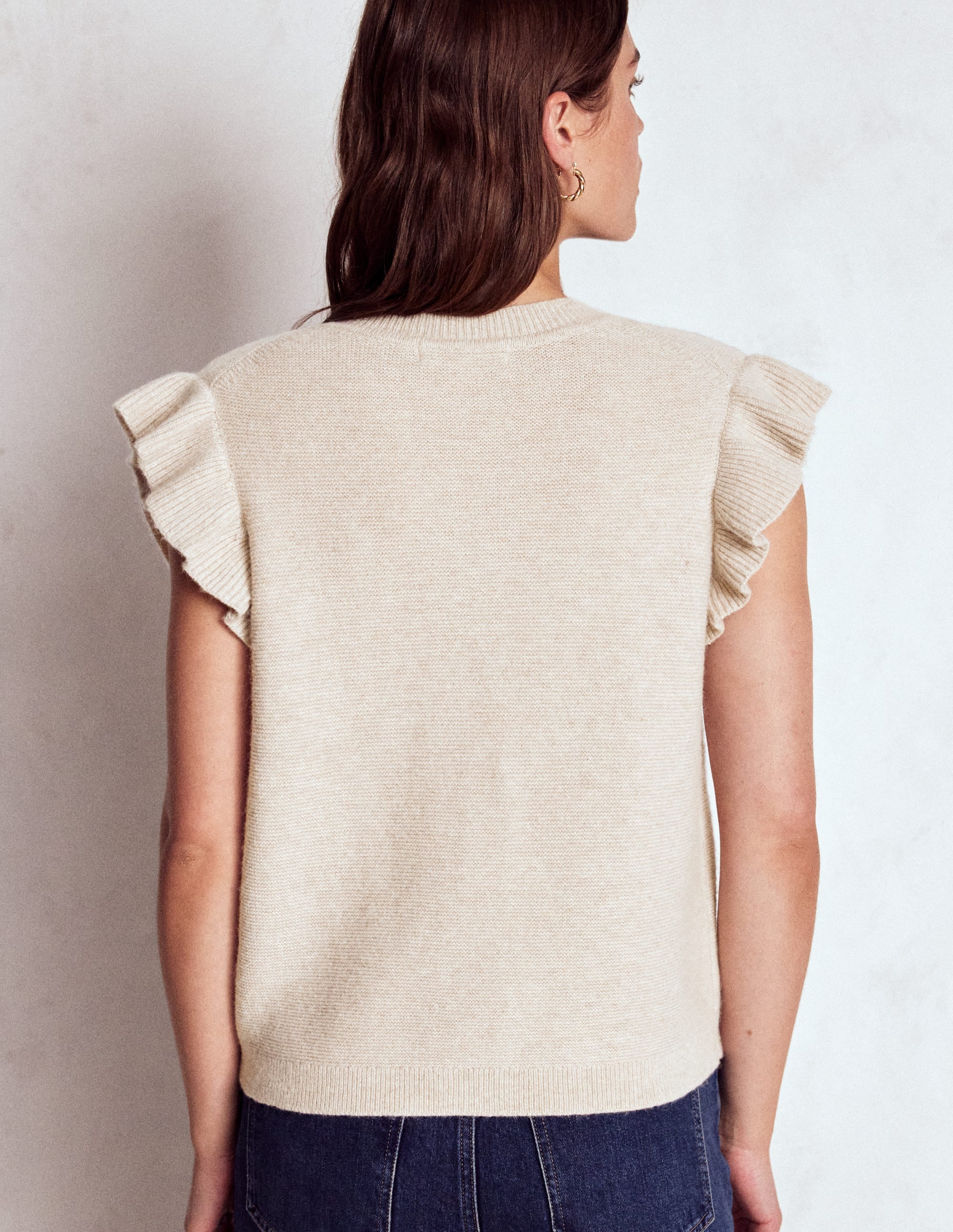 Frill Detail Waistcoat-Oatmeal Melange - Image 3