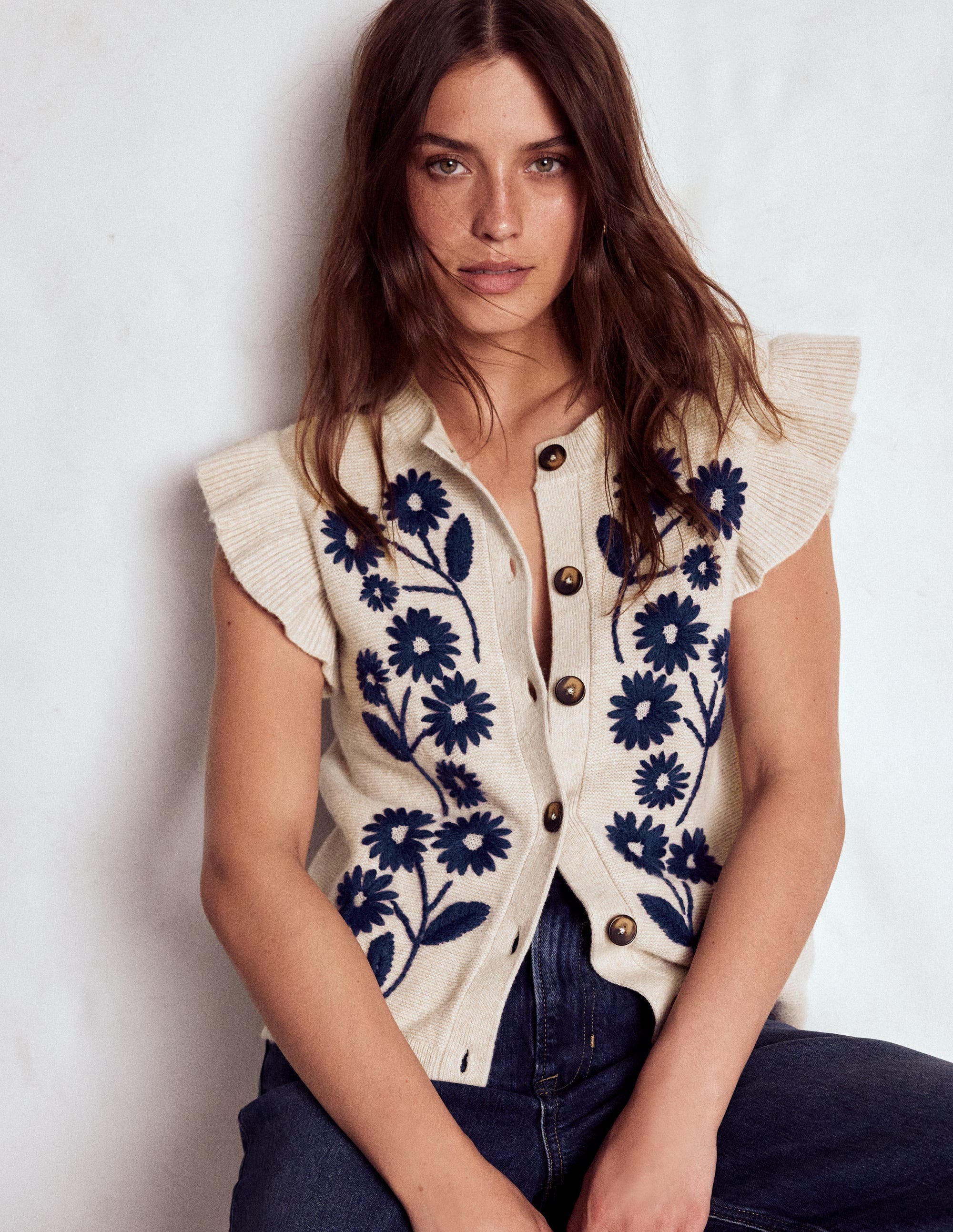 Frill Detail Waistcoat-Oatmeal Melange - Image 4