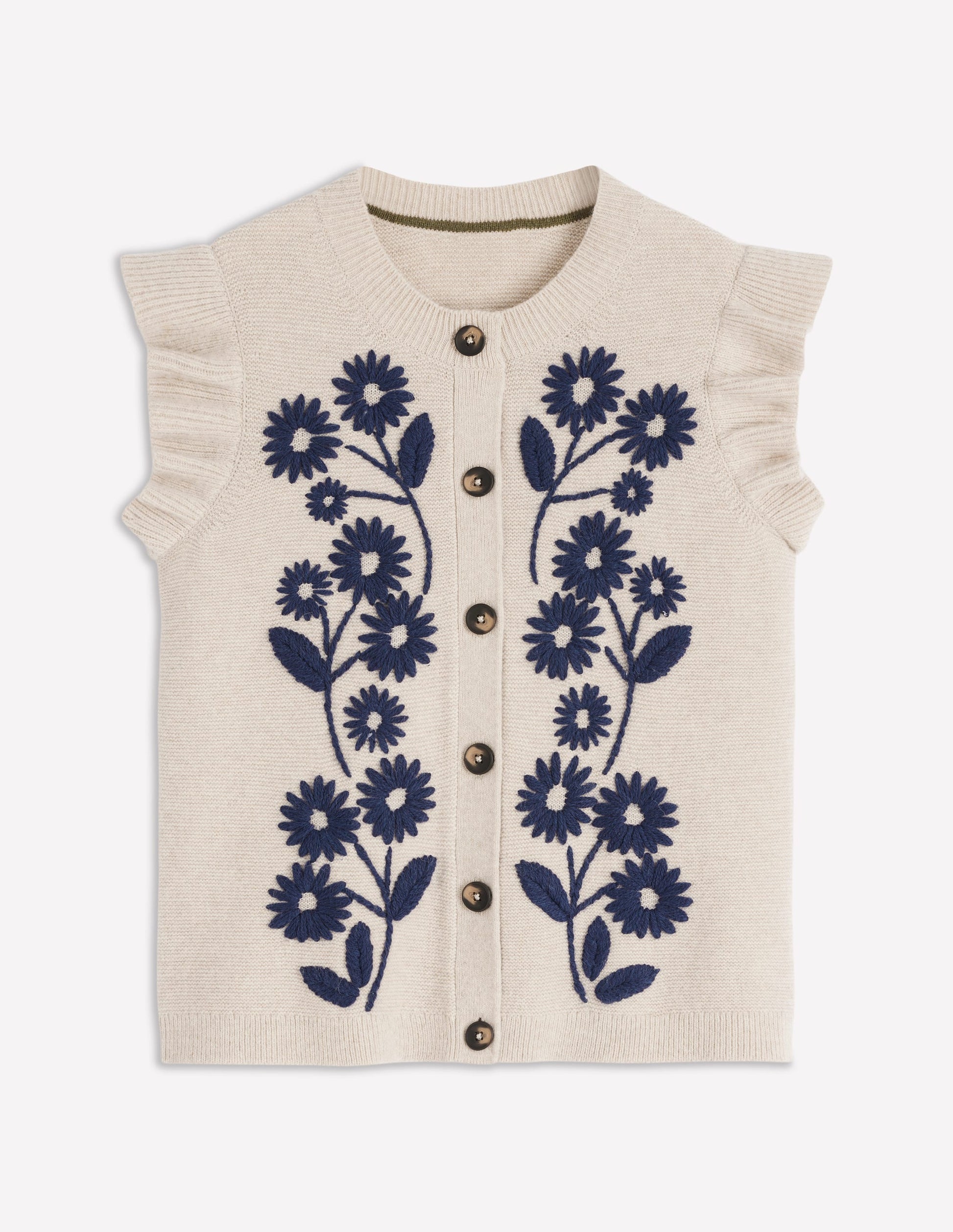 Frill Detail Waistcoat-Oatmeal Melange-5