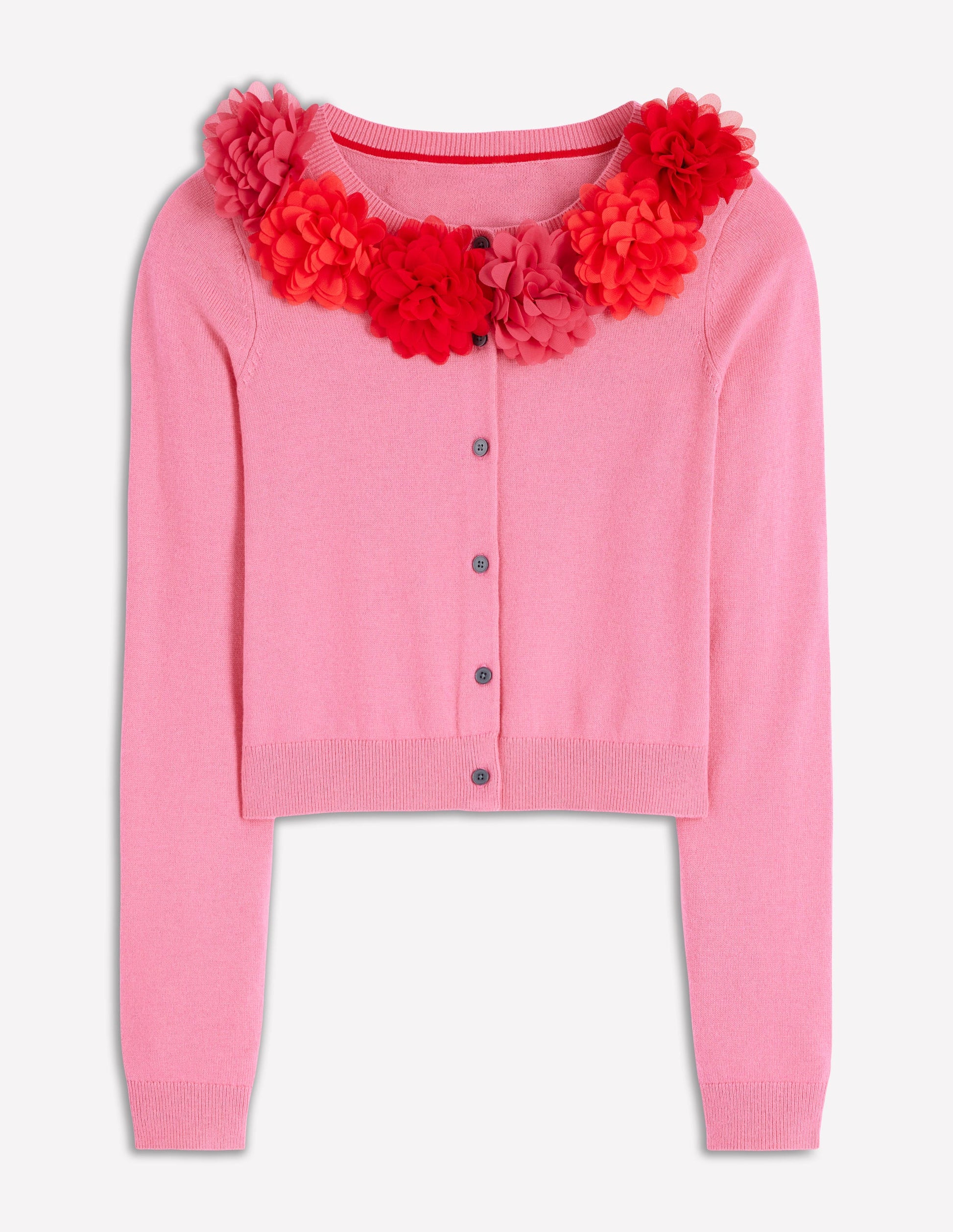 Crew Neck Cropped Cardigan-Pink Ribbon-7