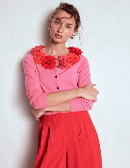 Crew Neck Cropped Cardigan-Pink Ribbon-4
