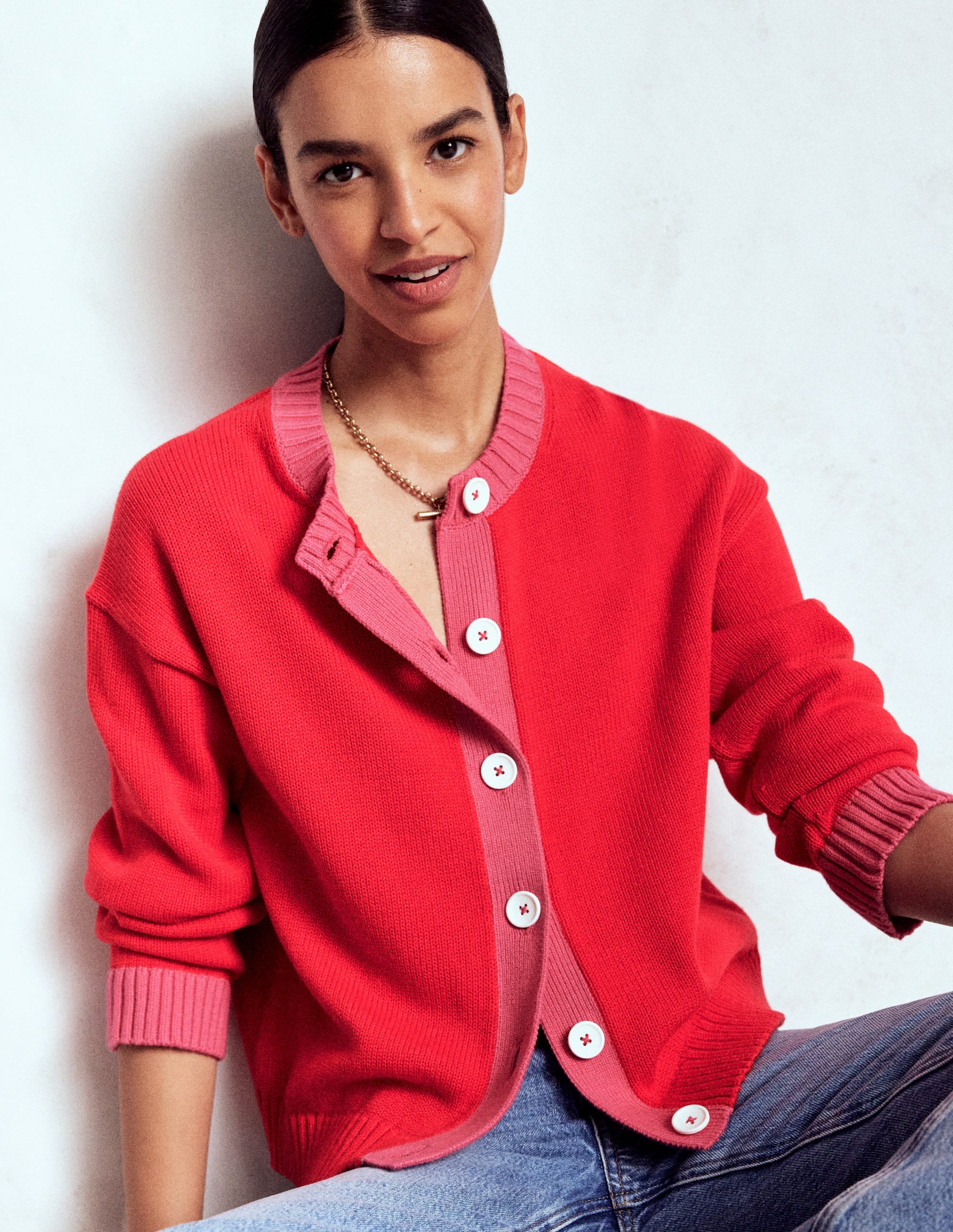 トップス Compact Logo Knit Cardigan red ASOS DESIGN compact knit cardigan with gold buttons in red