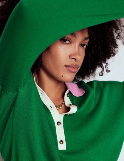 Lara Cotton Henley Jumper-Rich Emerald Colour Block-2