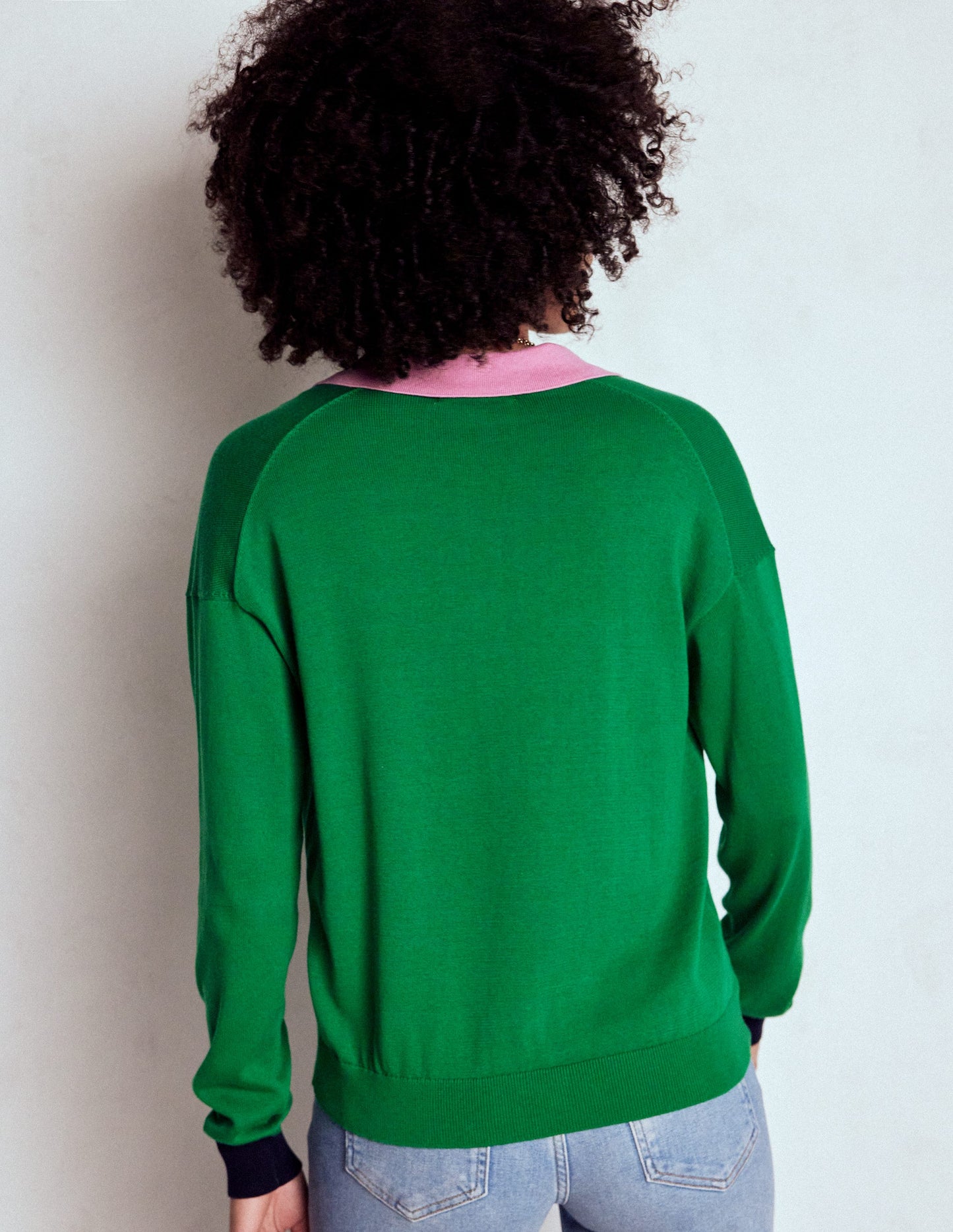 Lara Cotton Henley Jumper-Rich Emerald Colour Block