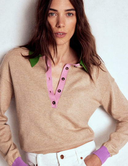 Lara Cotton Henley Jumper-Chinchilla Melange-4