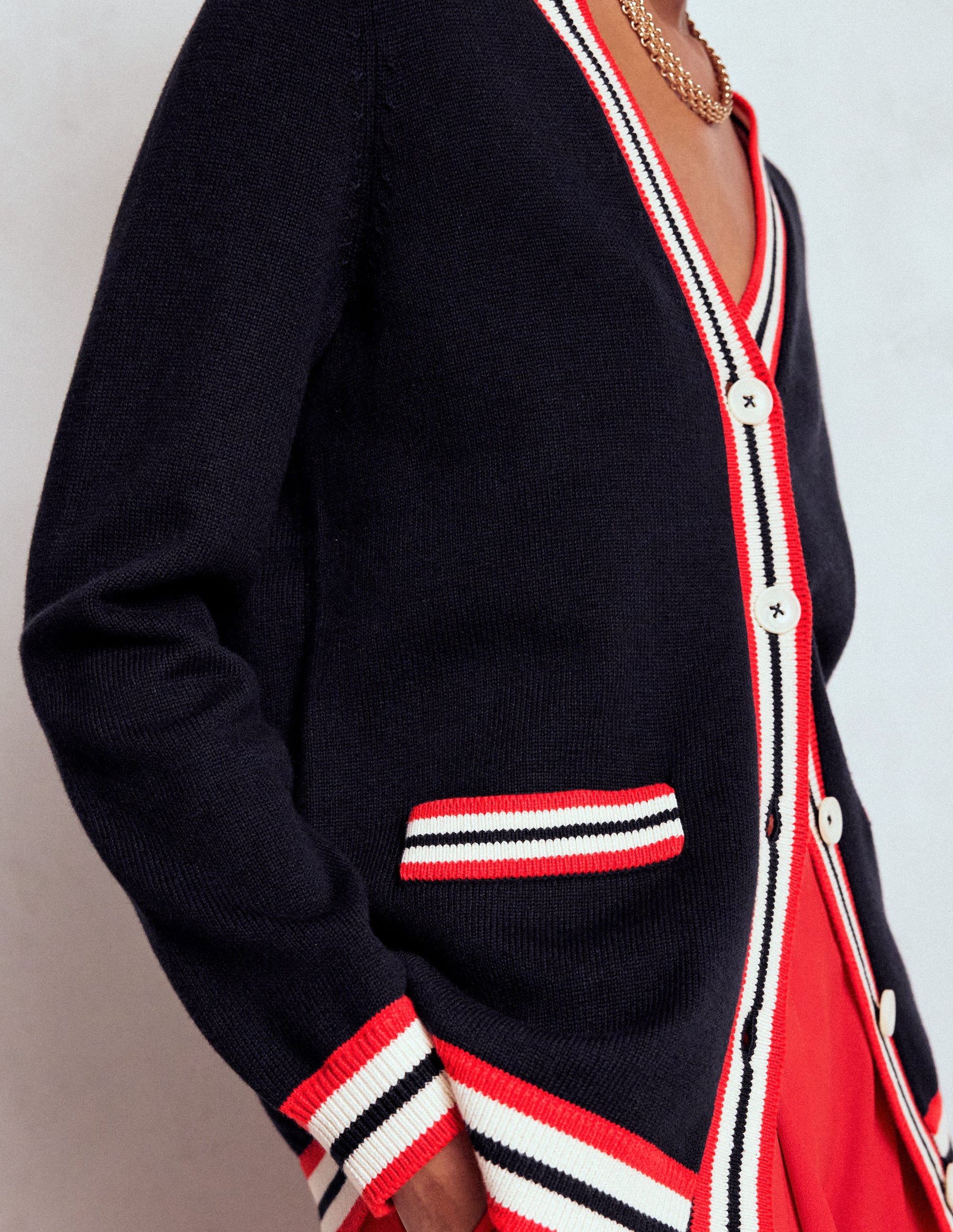 Long Cotton V-neck Cardigan-Navy-2