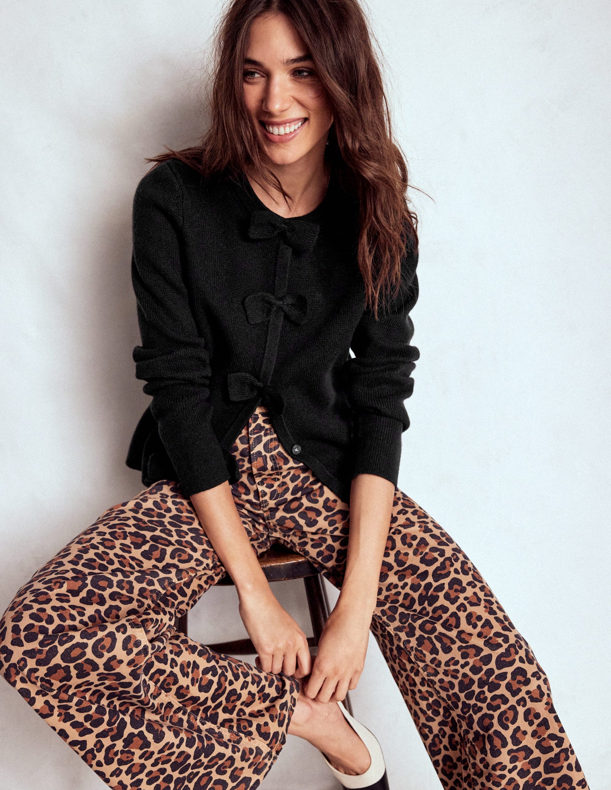 Knitted Bow Cardigan-Black-1